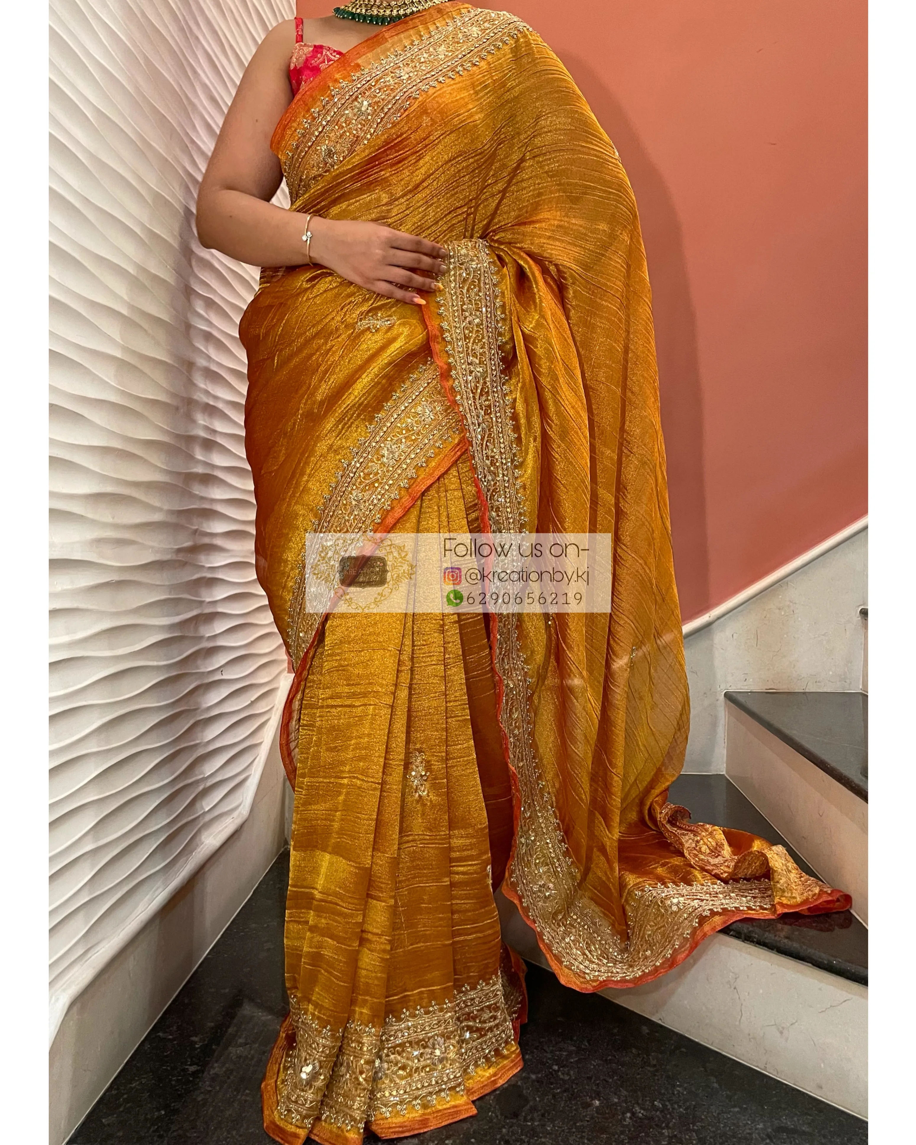 Fiery Gold Zari Tissue Zarina Saree