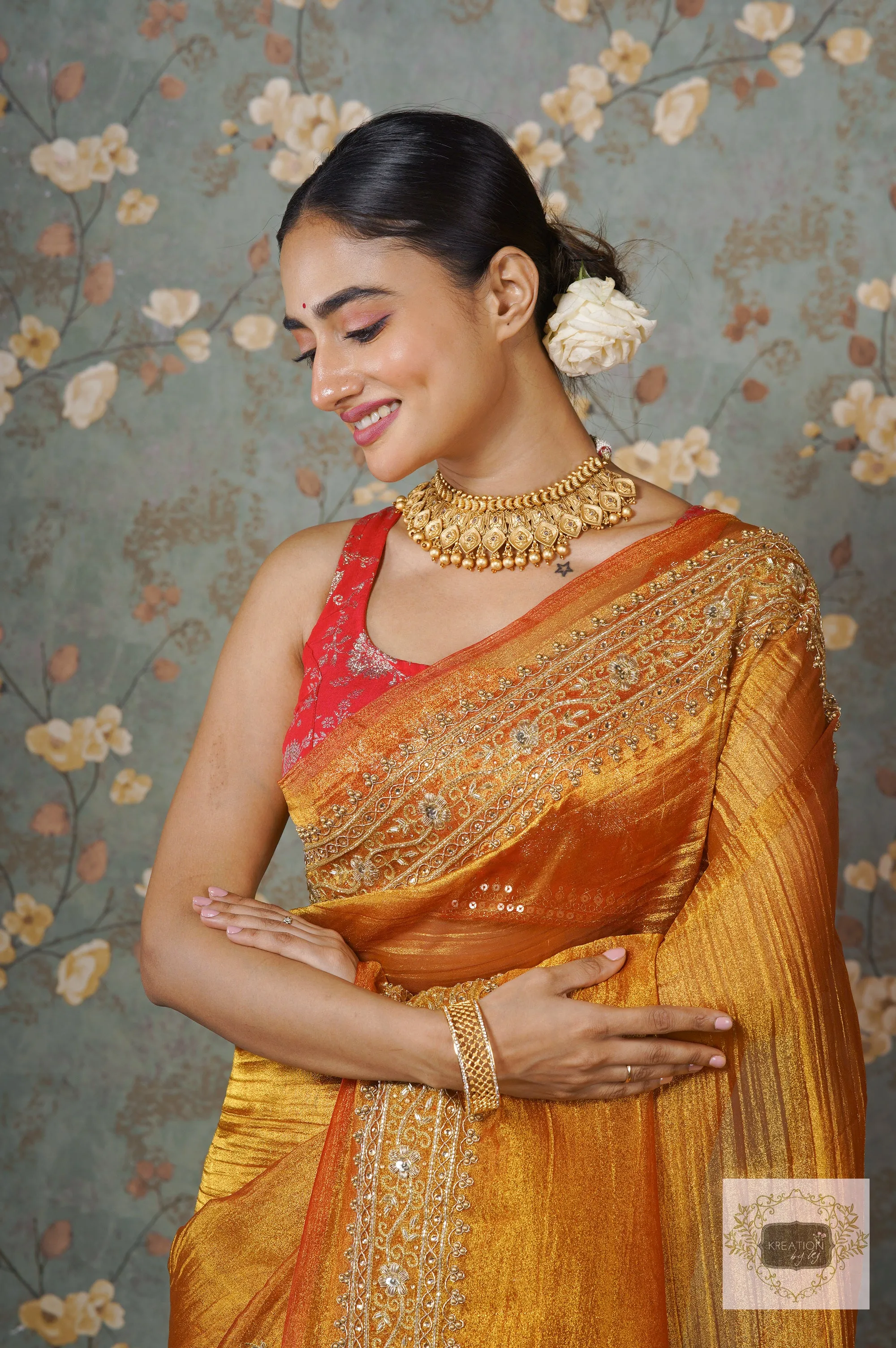 Fiery Gold Zari Tissue Zarina Saree