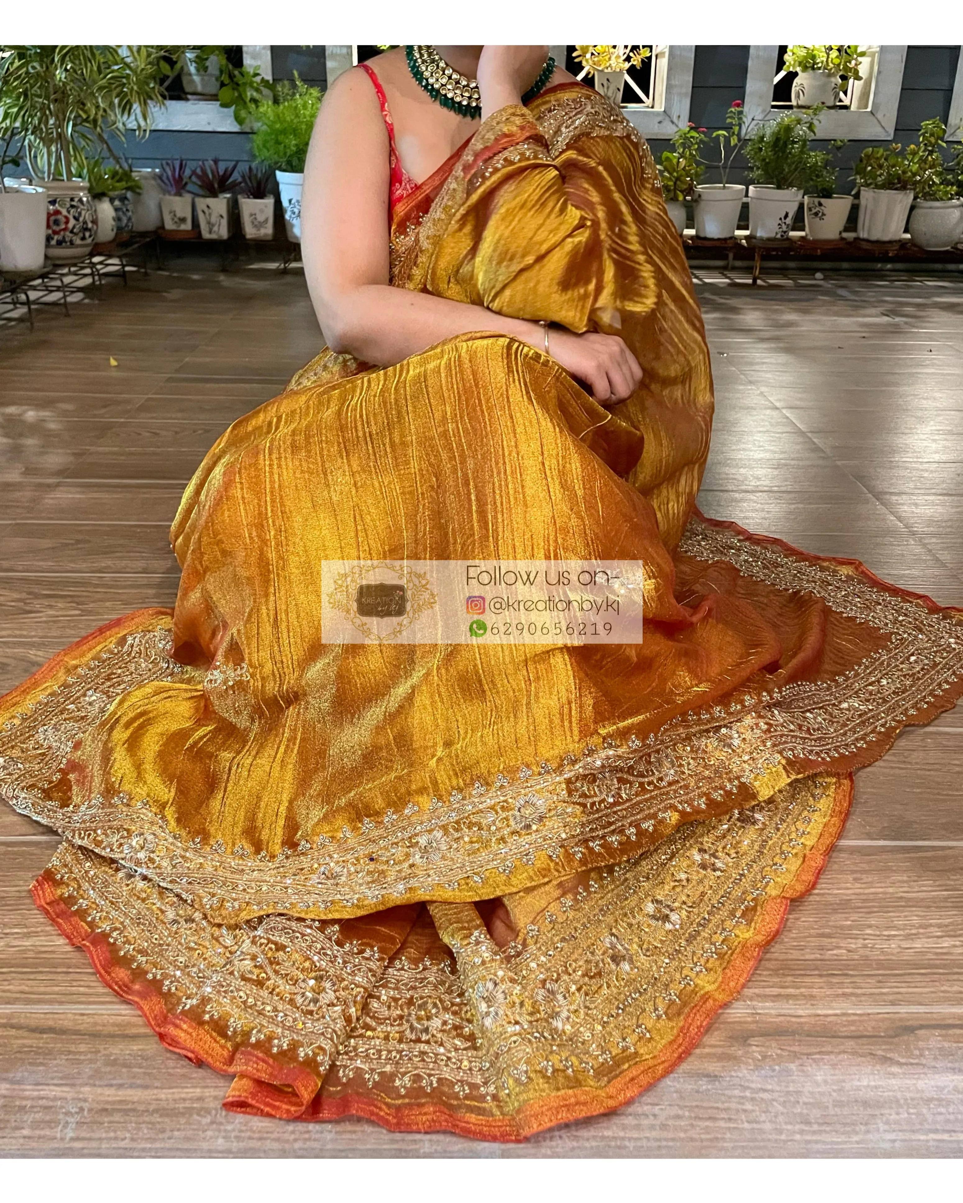 Fiery Gold Zari Tissue Zarina Saree