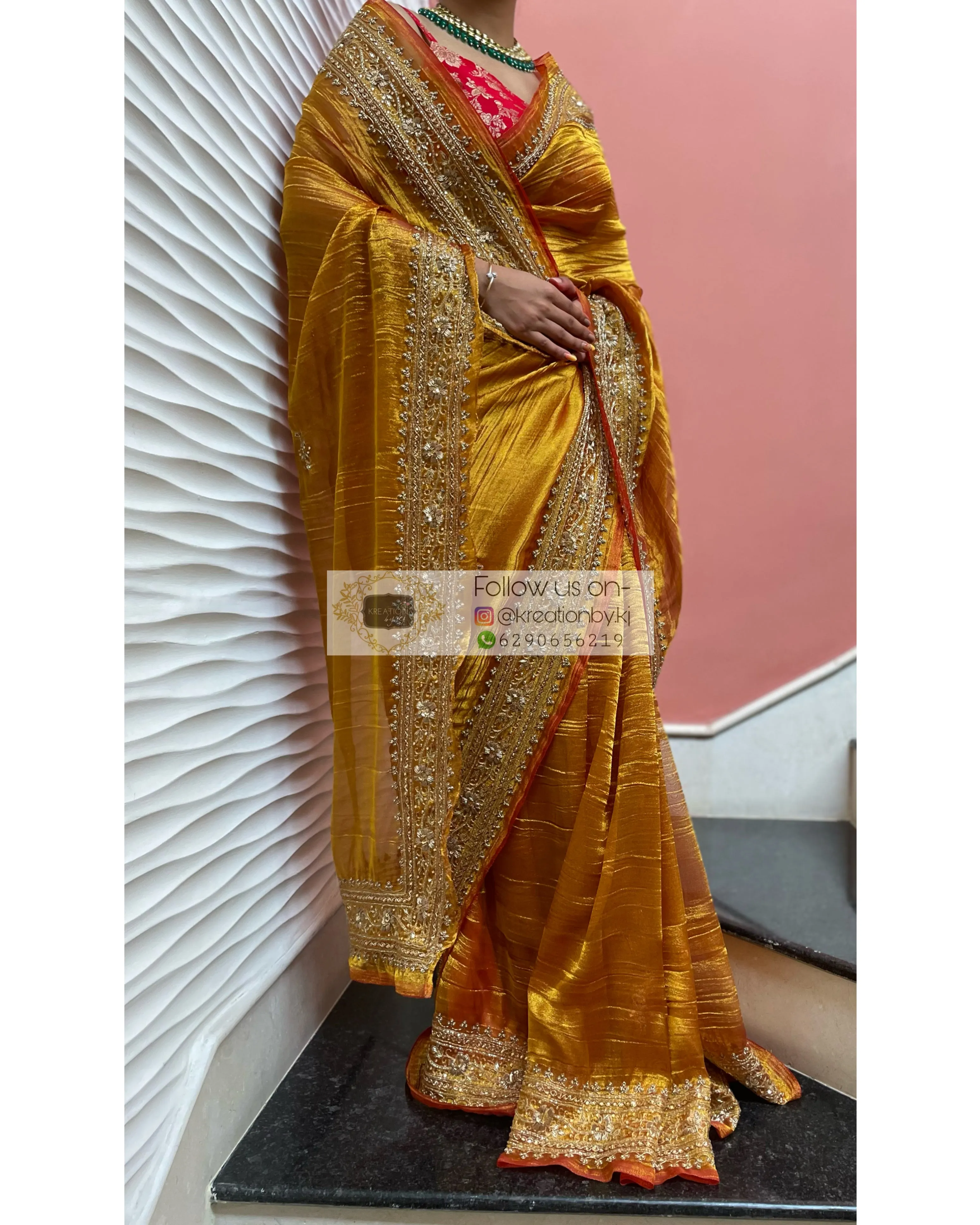 Fiery Gold Zari Tissue Zarina Saree