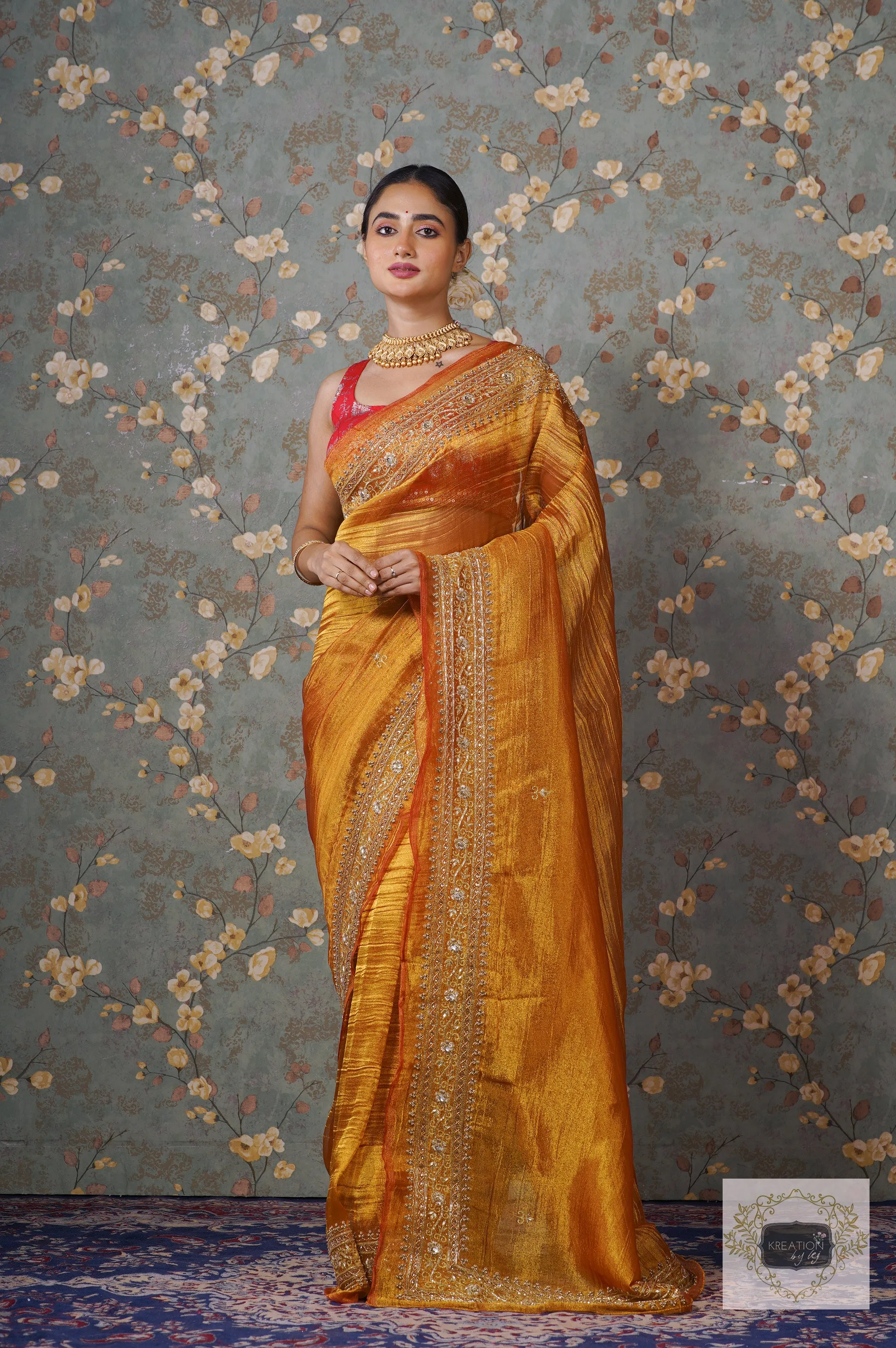 Fiery Gold Zari Tissue Zarina Saree