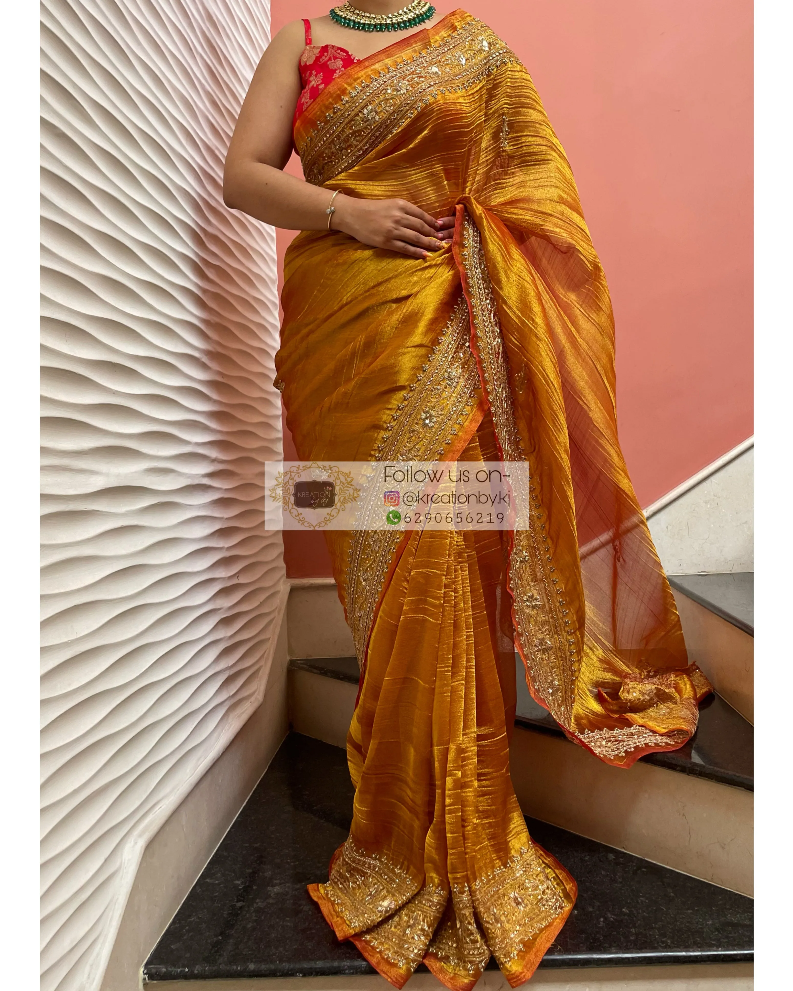 Fiery Gold Zari Tissue Zarina Saree