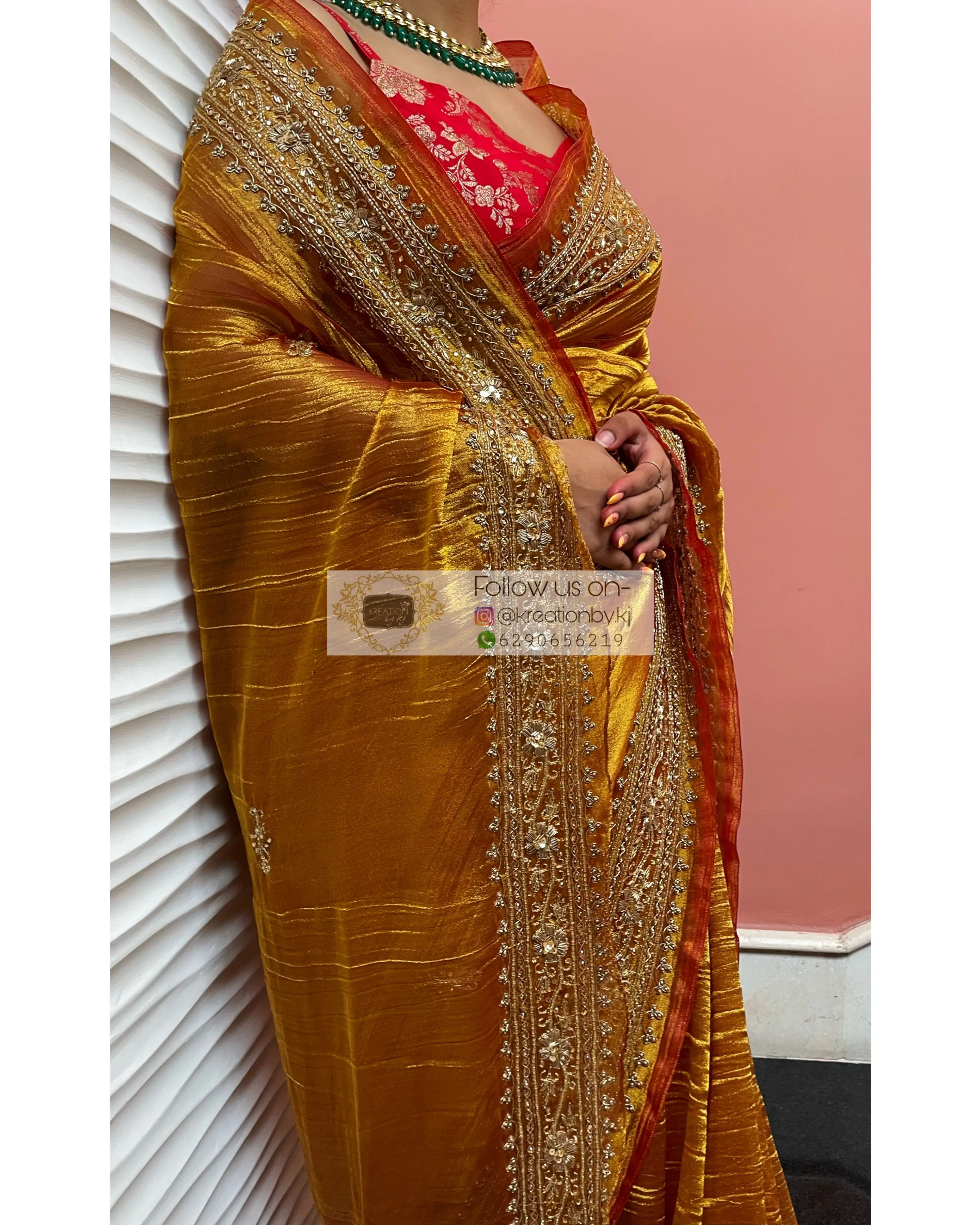 Fiery Gold Zari Tissue Zarina Saree