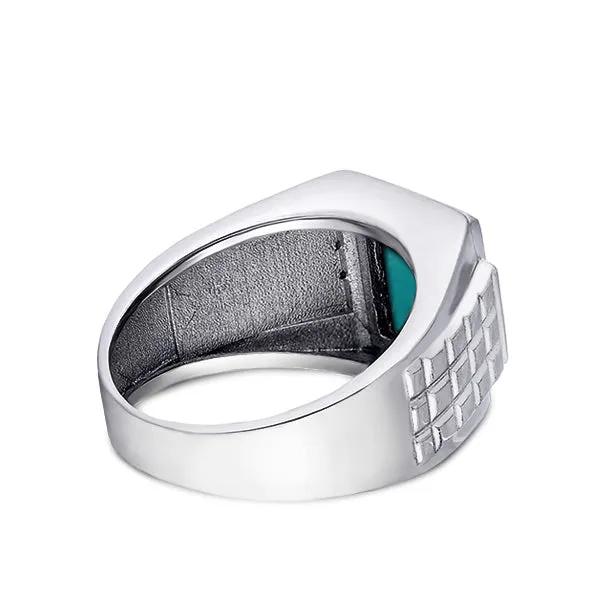 Flat Stone Men's Elegant Design Ring with 4 Genuine Diamonds