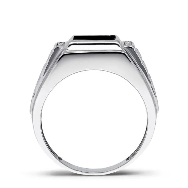 Flat Stone Men's Elegant Design Ring with 4 Genuine Diamonds