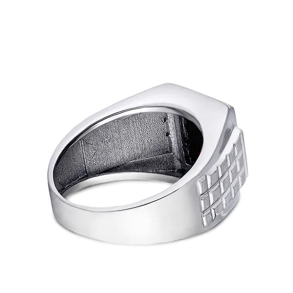 Flat Stone Men's Elegant Design Ring with 4 Genuine Diamonds