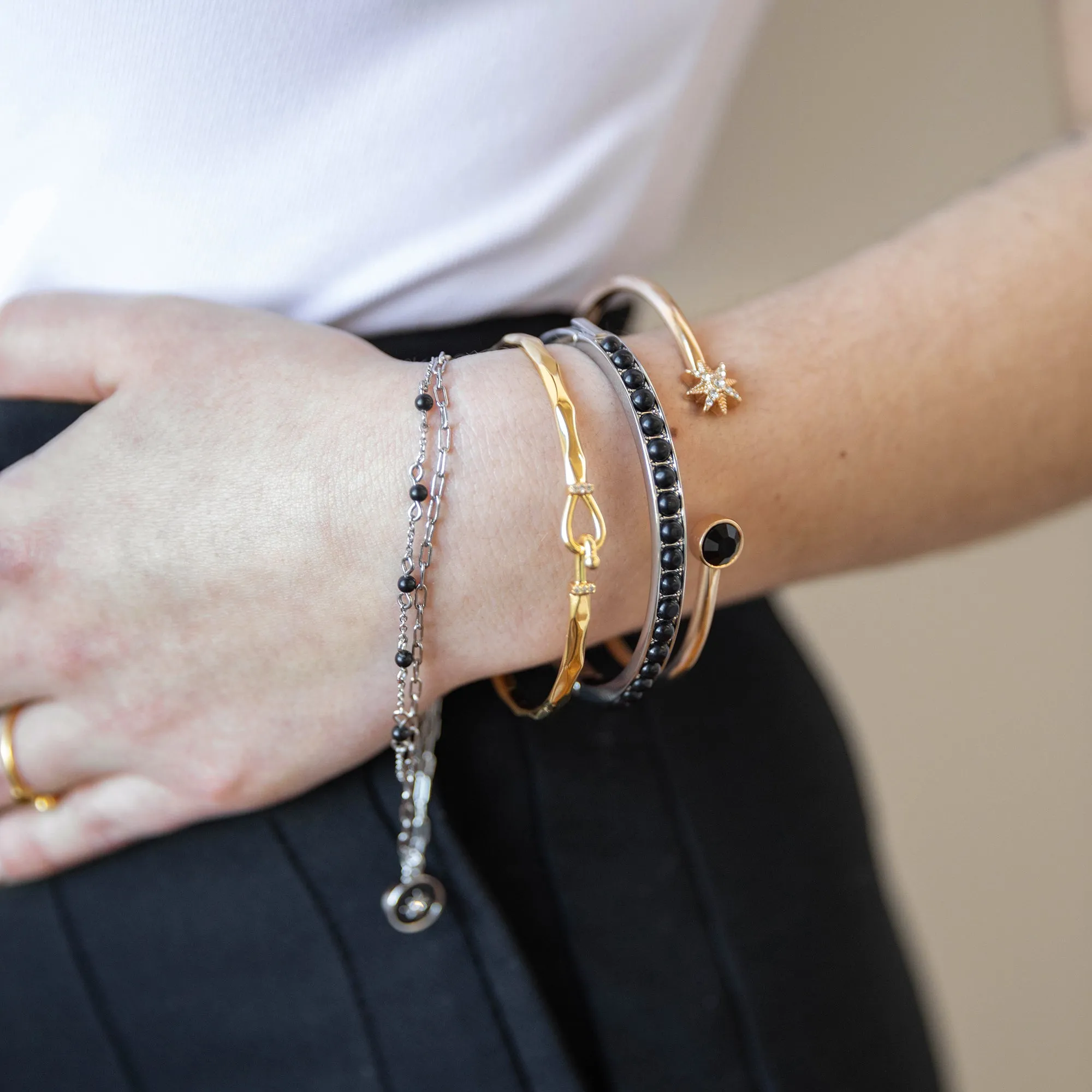 Gemstone Hinge Bangle, Reconstituted Onyx