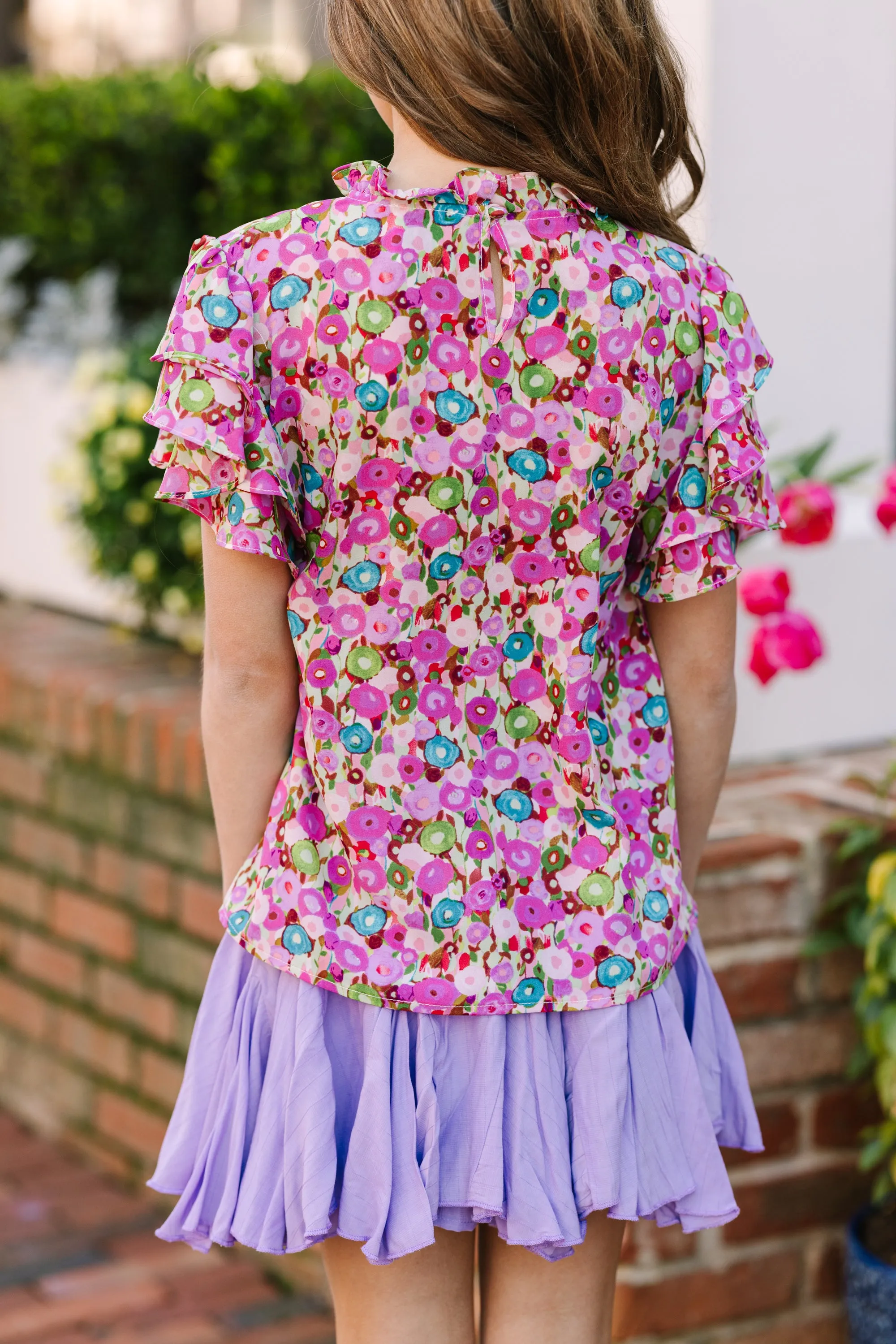 Girls: On My Heart Lavender Purple Ditsy Floral Blouse