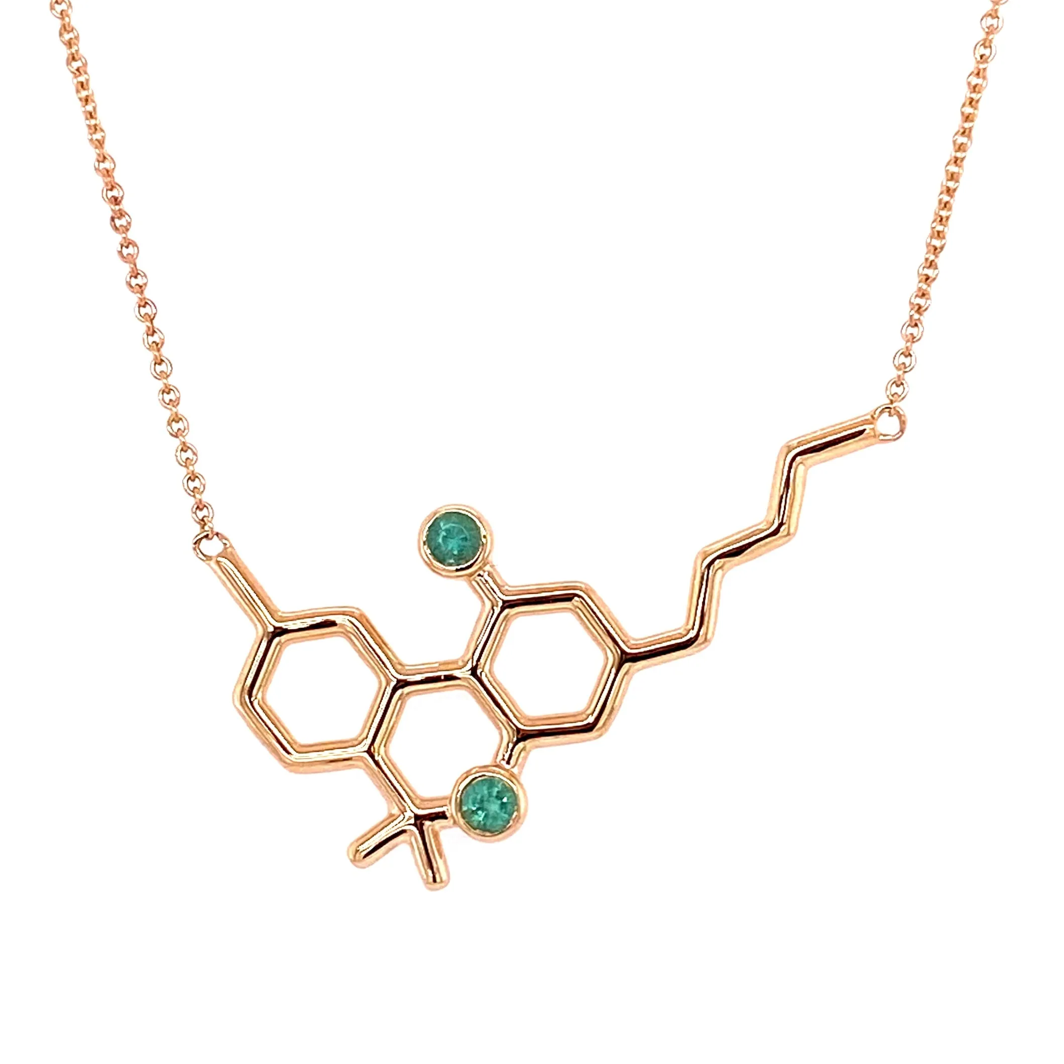 Gold Molecule Necklace with Emeralds