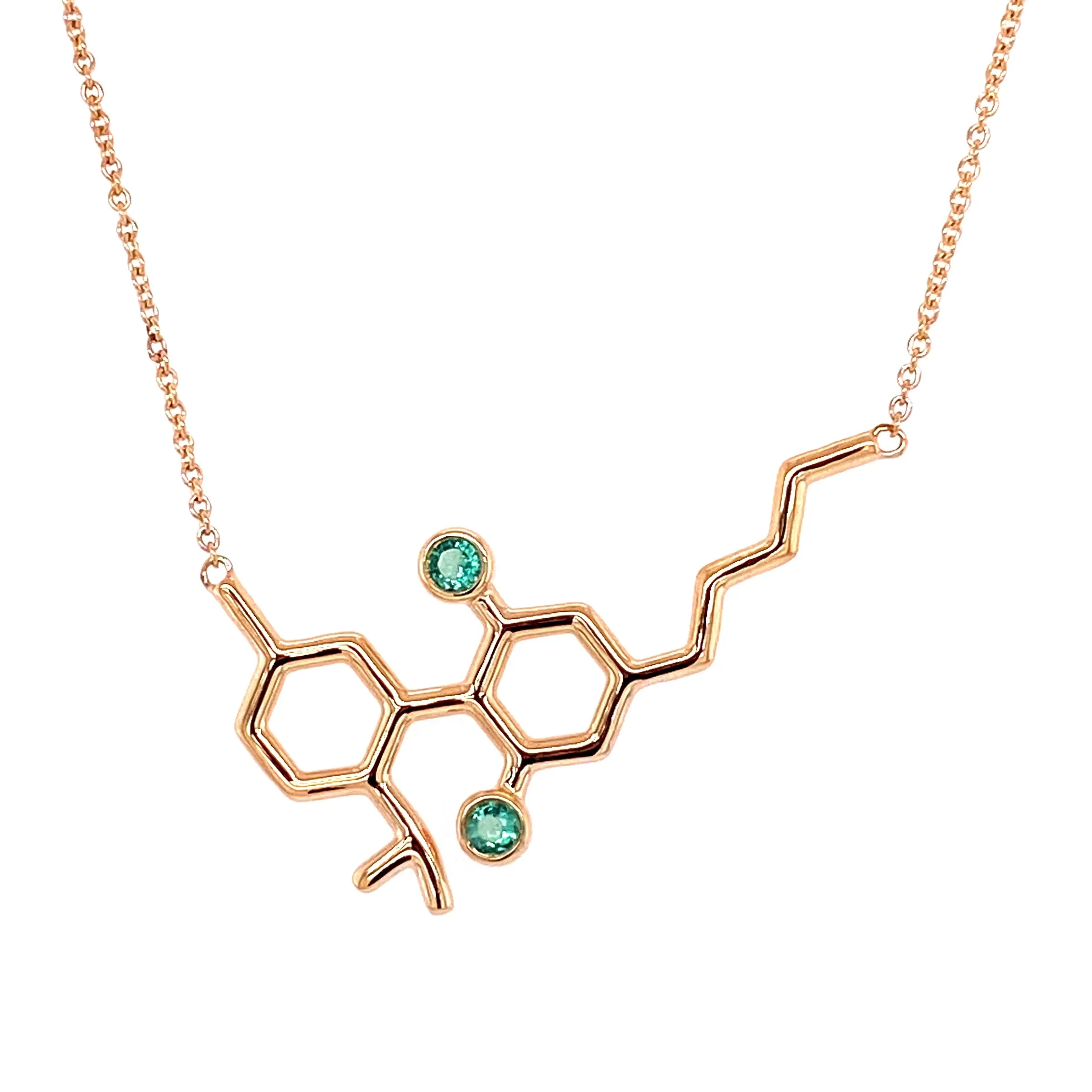 Gold Molecule Necklace with Emeralds