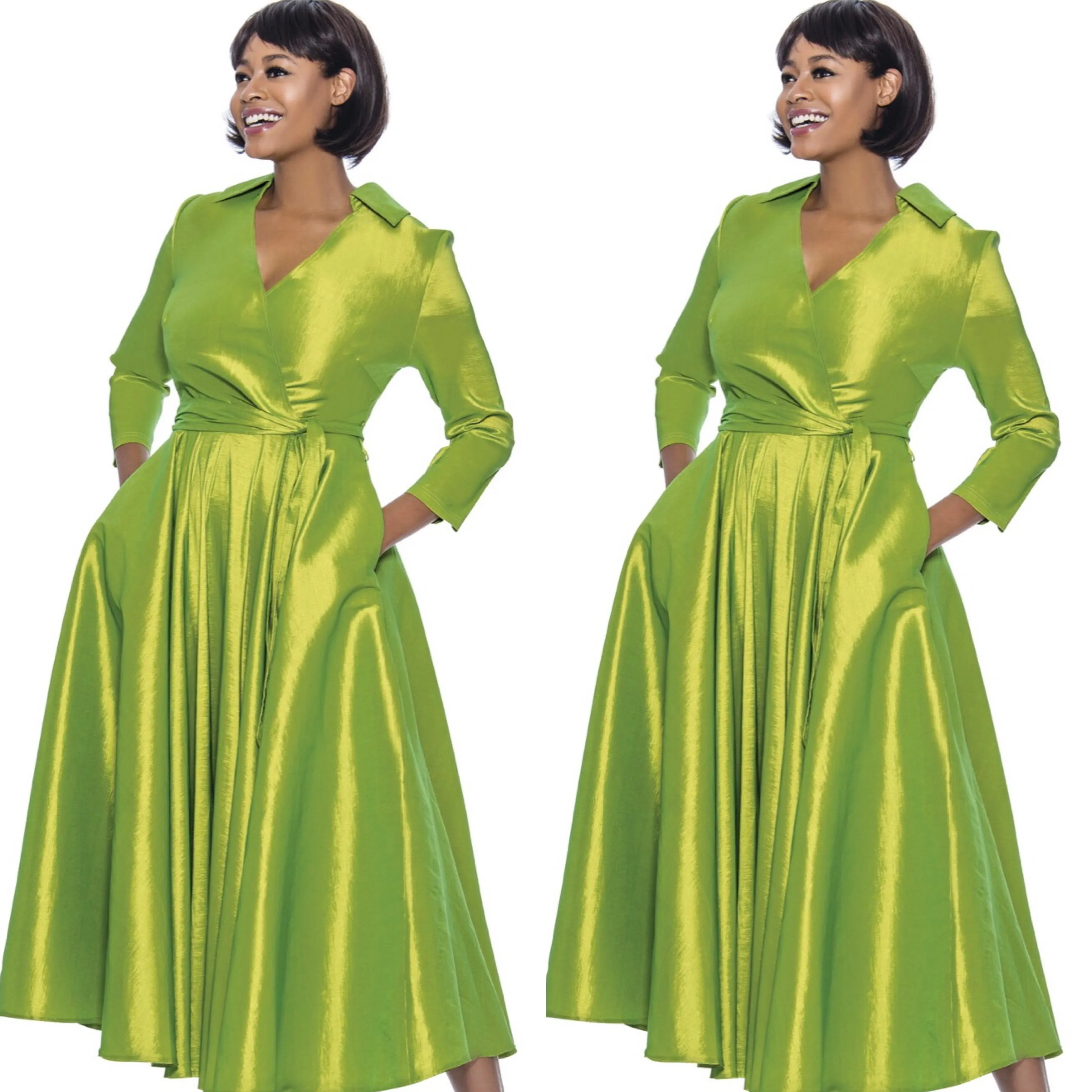 Green Classic Style Faux Wrap Dress