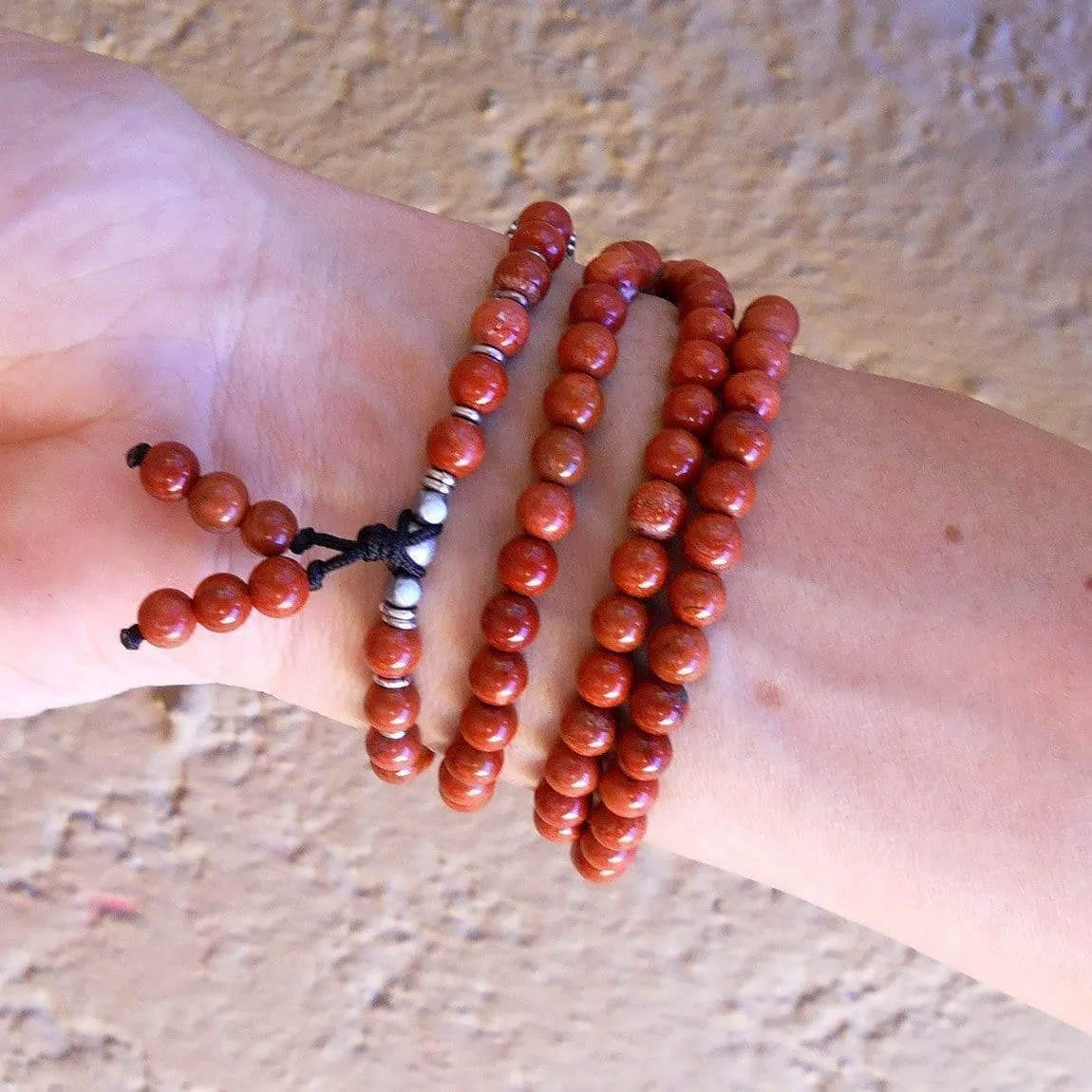 Grounding, 108 Bead Mala Red Jasper Wrap Bracelet Or Necklace