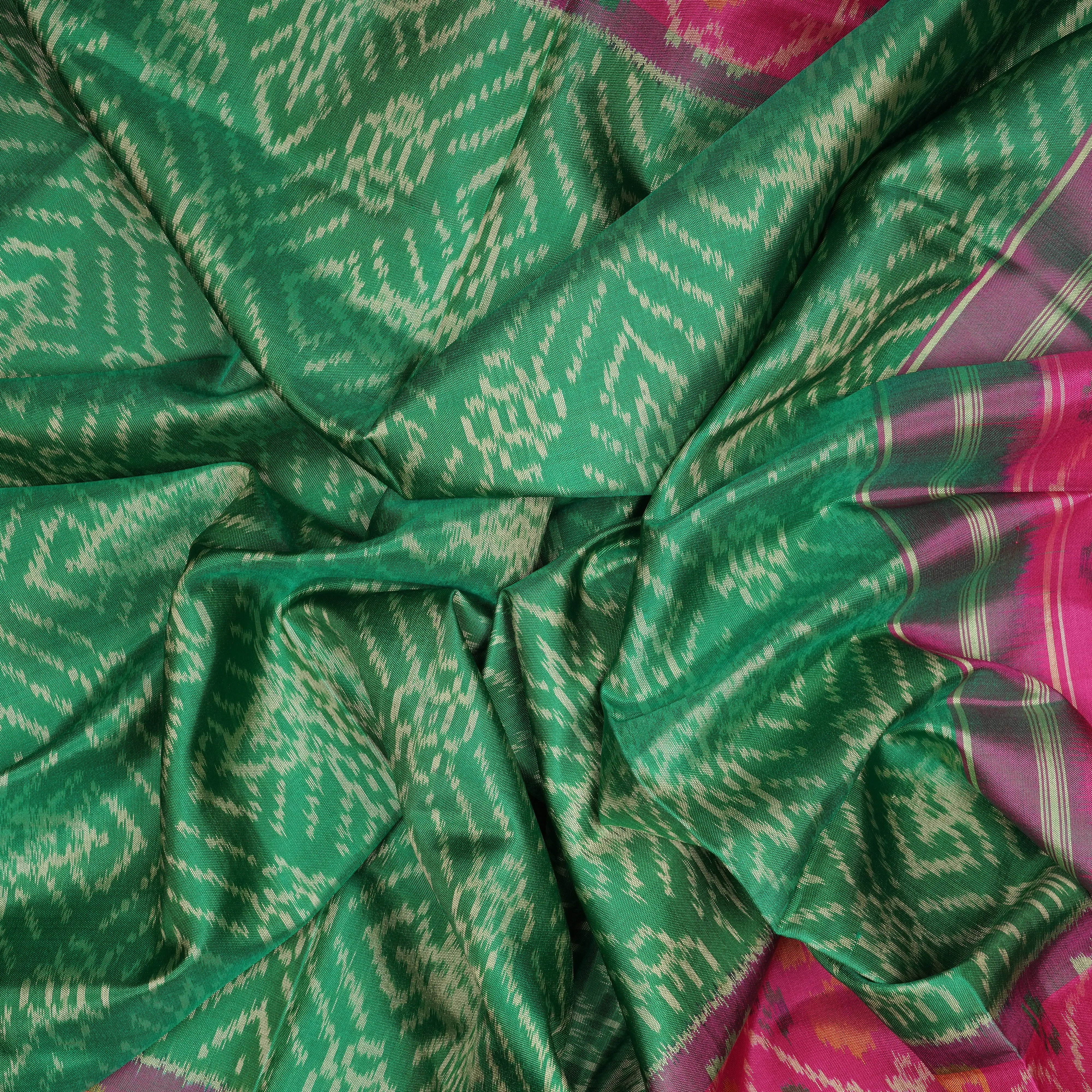 Handwoven Green with Pink Patola Silk Saree - 2156T010732DSC