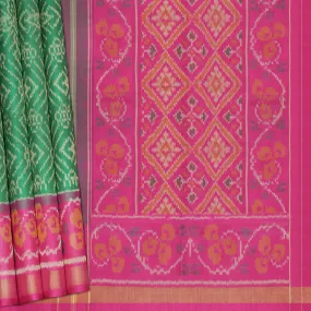 Handwoven Green with Pink Patola Silk Saree - 2156T010732DSC