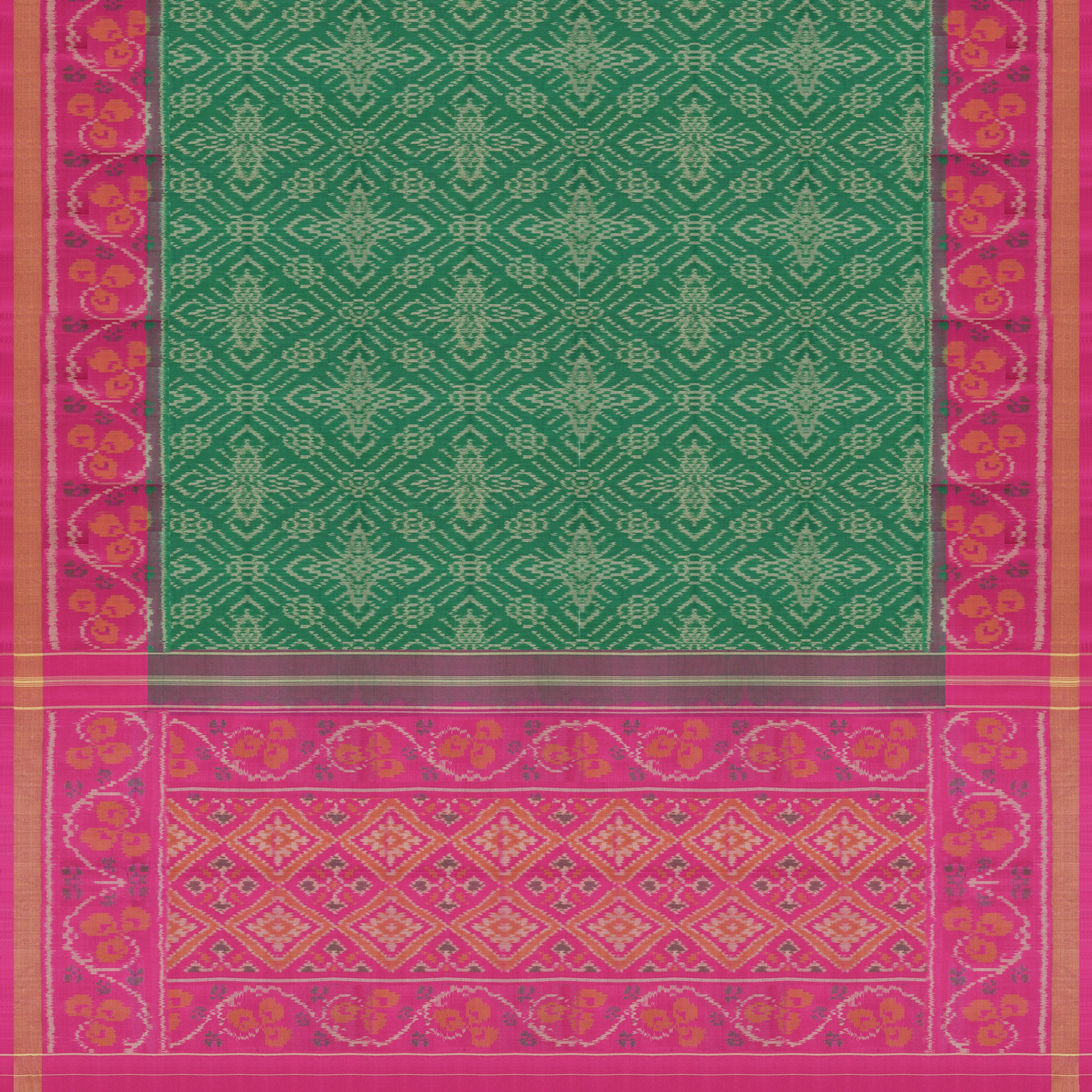 Handwoven Green with Pink Patola Silk Saree - 2156T010732DSC