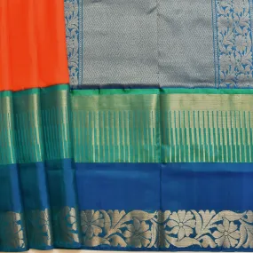 Handwoven Orange with Blue Soft Silk Saree - 301N013614DSS