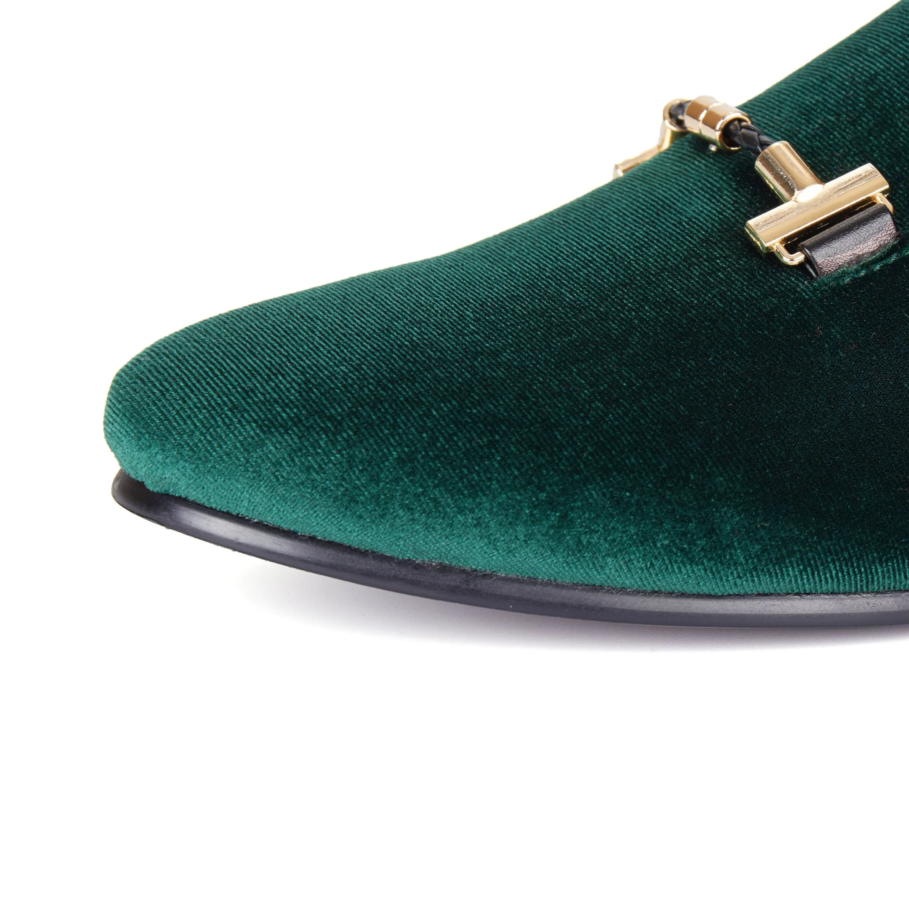 Harpelunde Men Velvet Loafers Green Wedding Buckle Dress Shoes