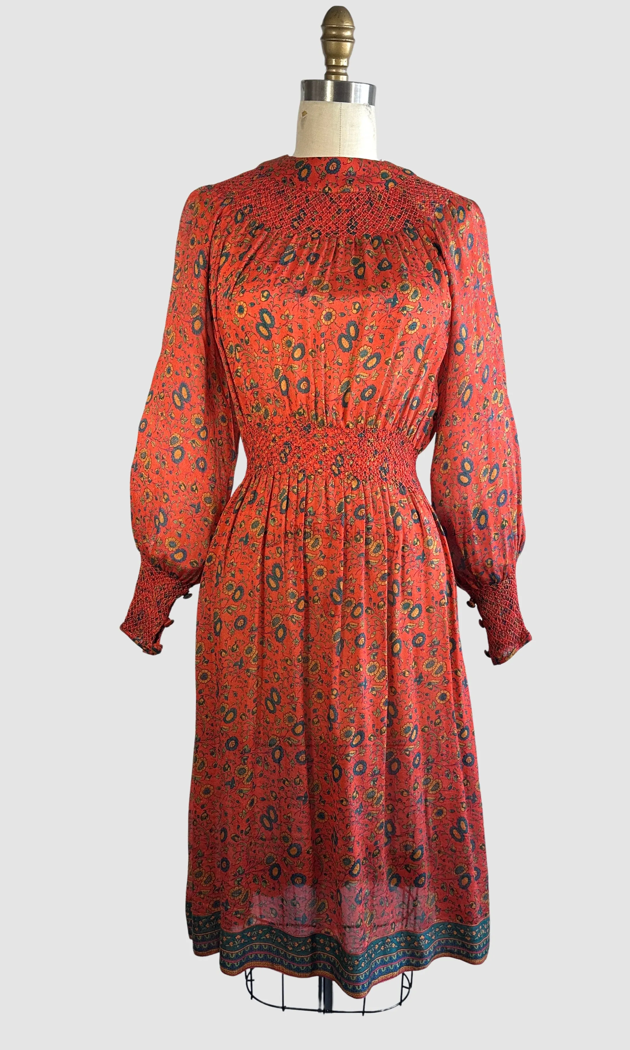 JUDITH ANN for Heiser Egan 70s Floral Silk Dress  Small