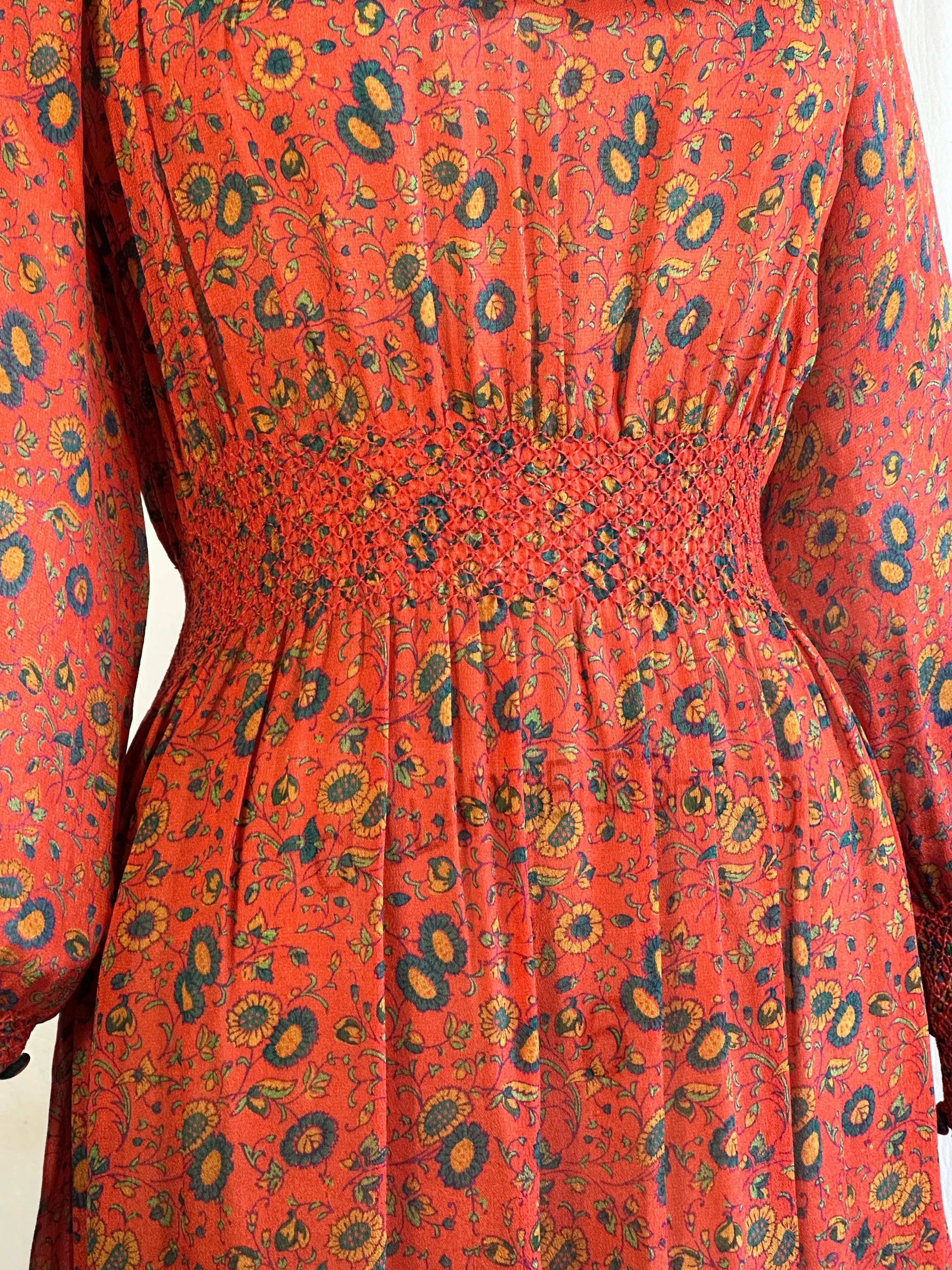 JUDITH ANN for Heiser Egan 70s Floral Silk Dress  Small