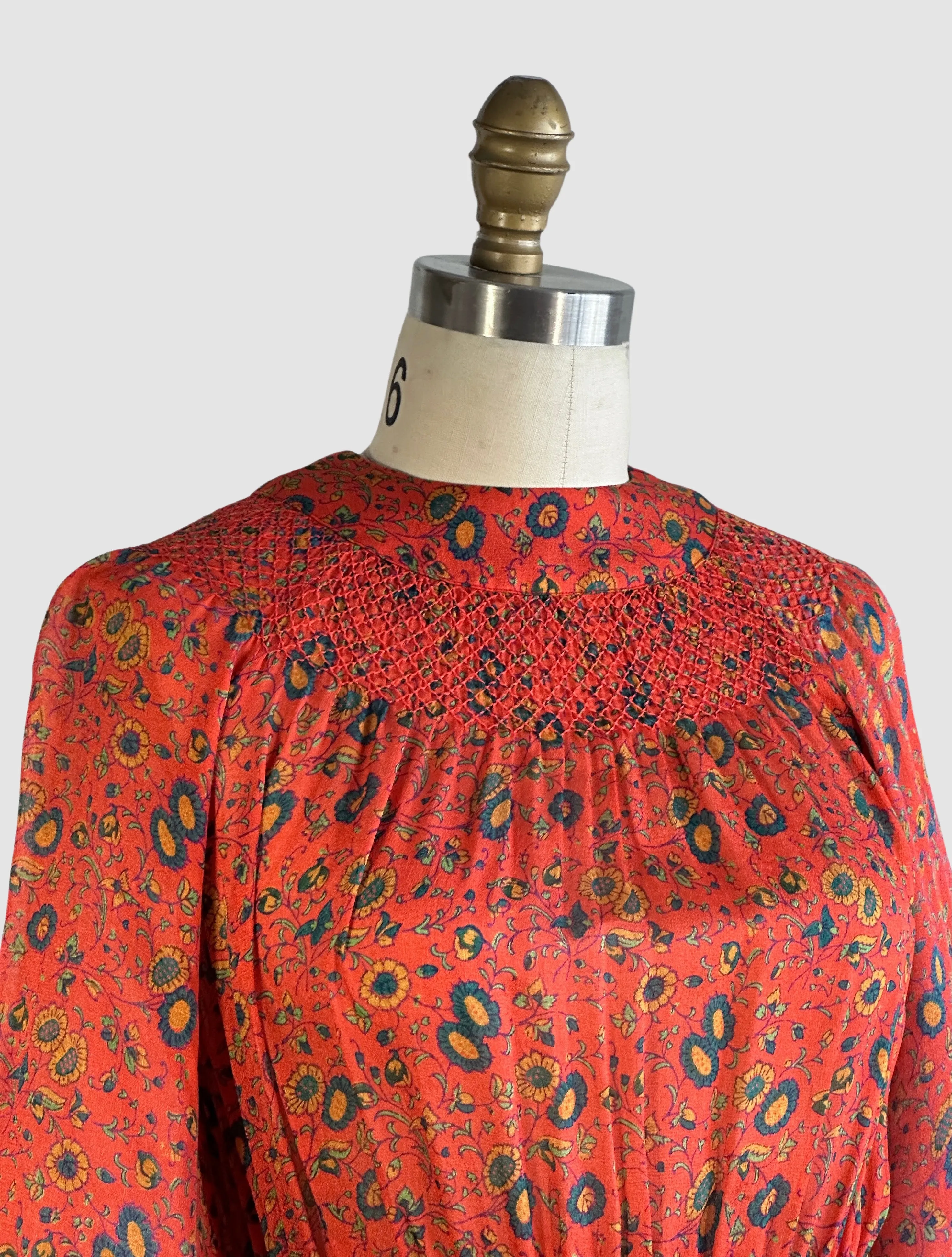 JUDITH ANN for Heiser Egan 70s Floral Silk Dress  Small