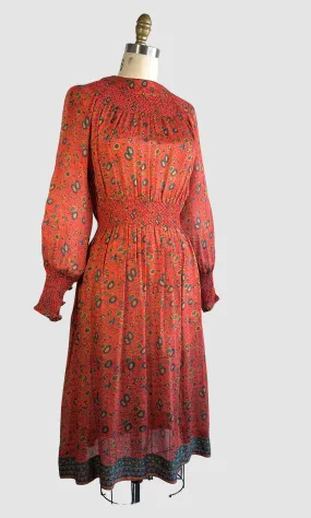 JUDITH ANN for Heiser Egan 70s Floral Silk Dress  Small