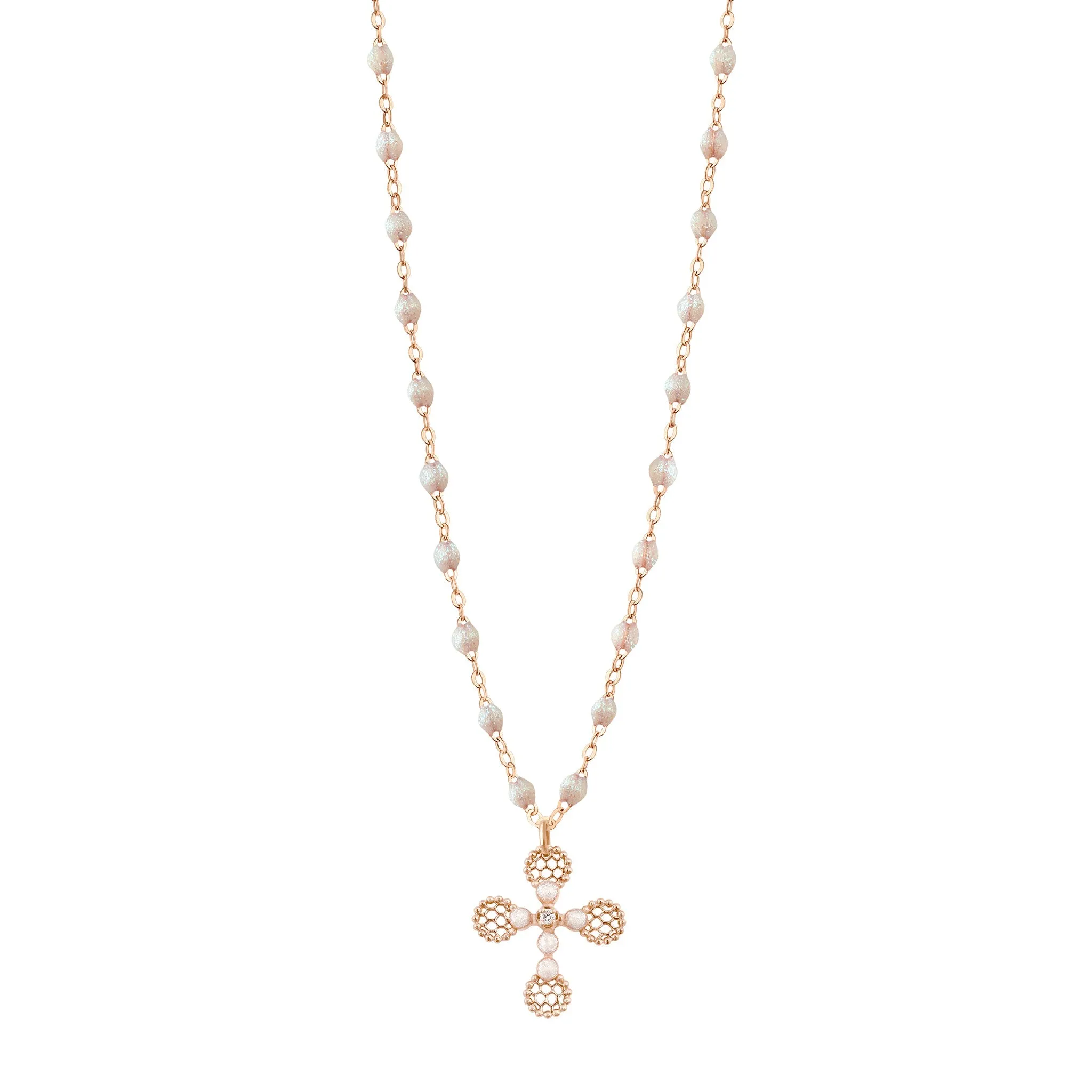 Lace Cross Diamond Necklace, Opal, Rose Gold, 16.5"