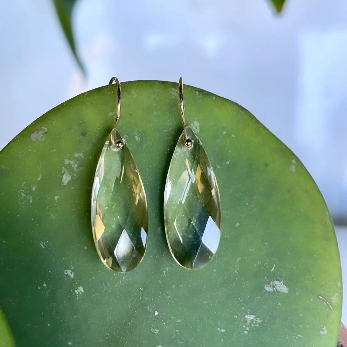 Large lemon quartz teardrops earrings