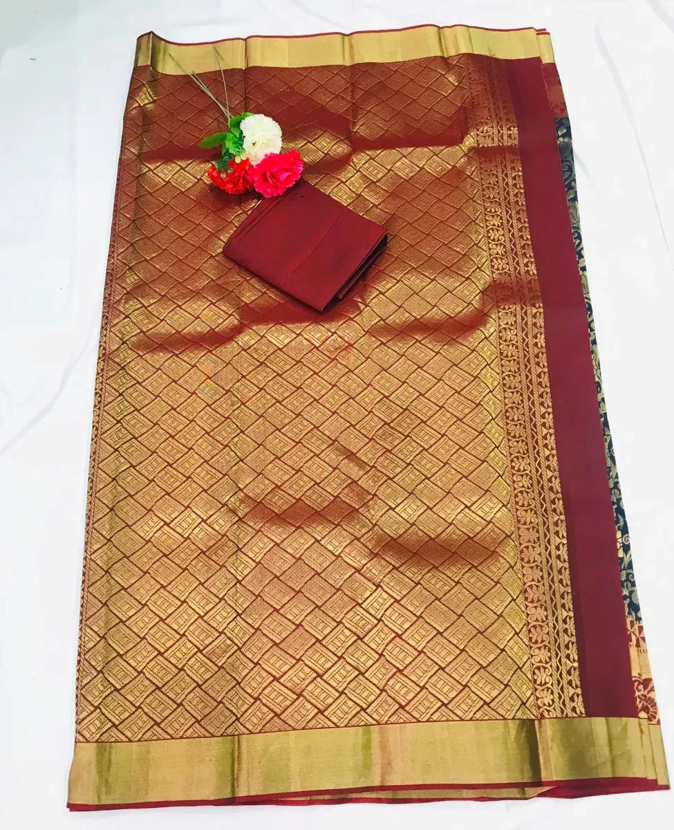 Latest Flower Designed Silk Saree With Zari border - SILKMARK CERTIFIED