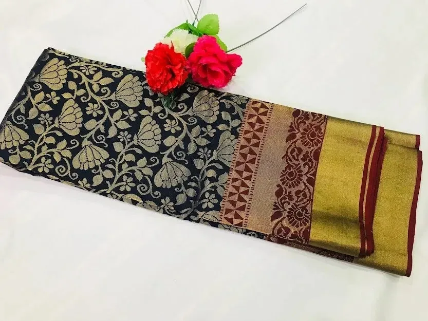 Latest Flower Designed Silk Saree With Zari border - SILKMARK CERTIFIED