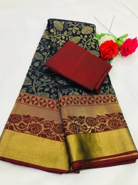 Latest Flower Designed Silk Saree With Zari border - SILKMARK CERTIFIED