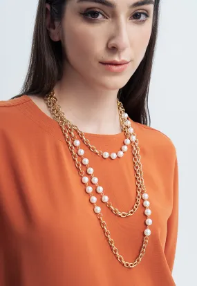 Layered  Pearl Link Matinee Necklace