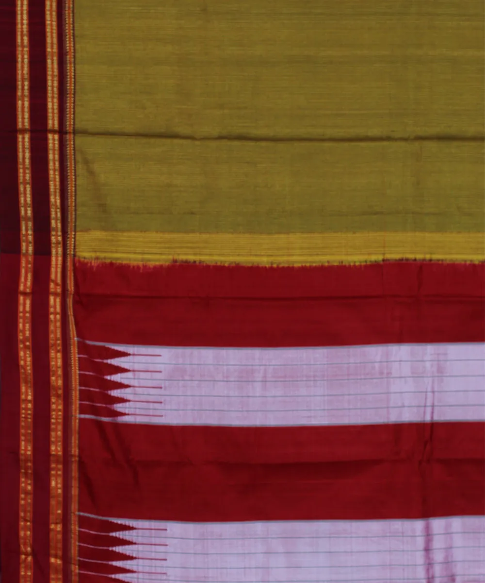 Lime checks maroon gayatri border cotton art silk handloom ilkal saree