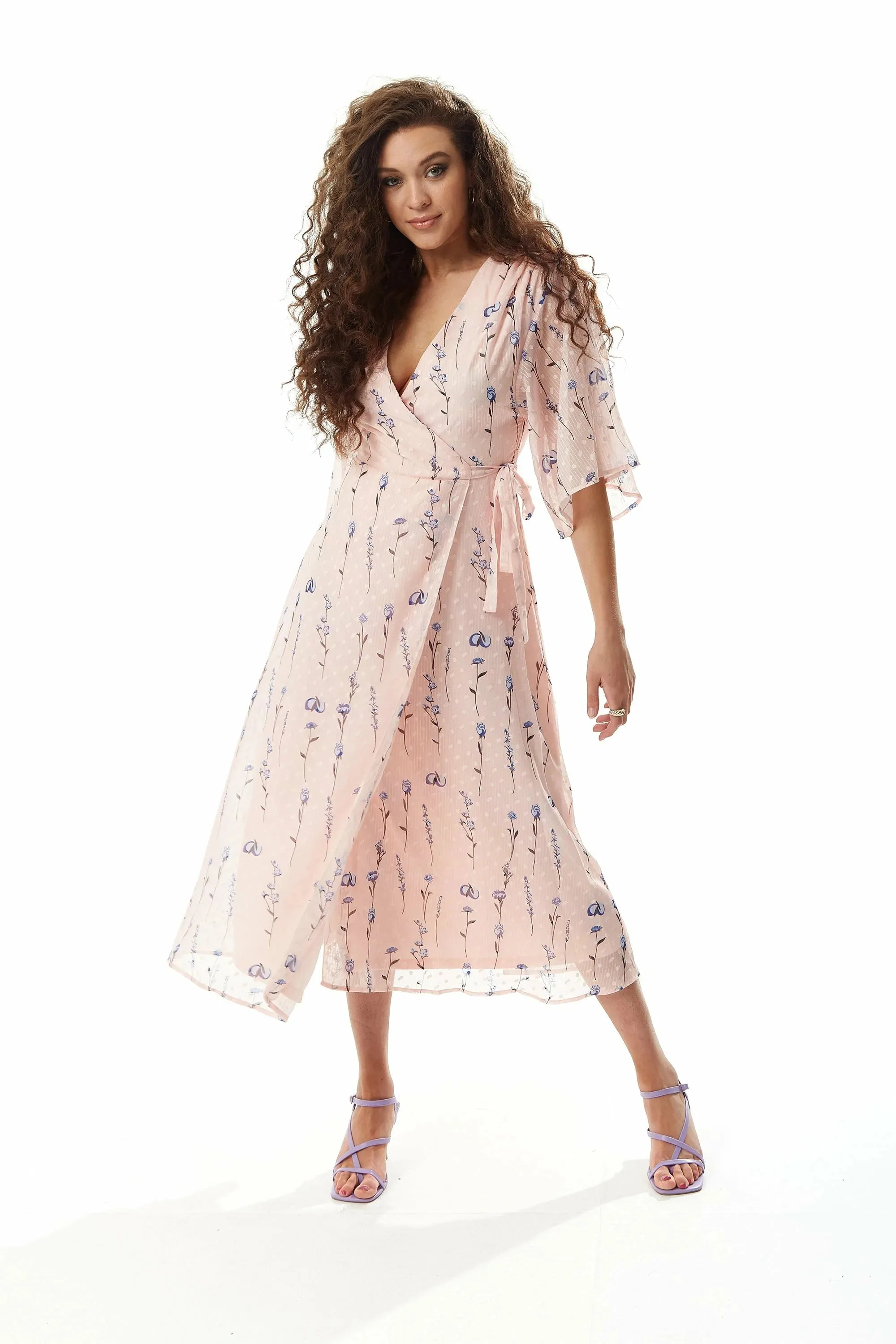 Liquorish Floral Print Midi Wrap Dress