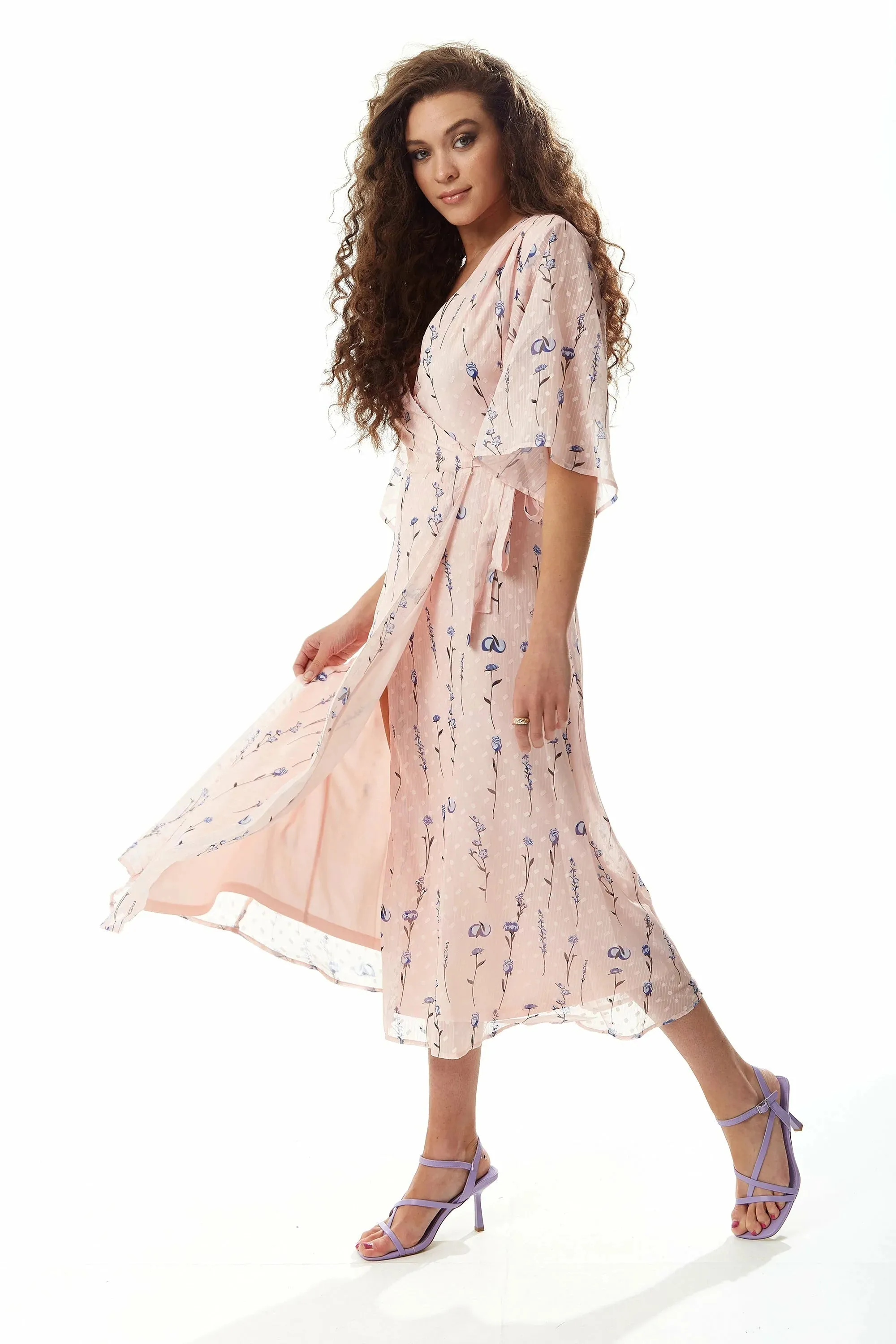 Liquorish Floral Print Midi Wrap Dress