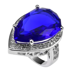 Lovely Elegant Blue Sapphire Crystal Zircon Ring - 925 Sterling Silver