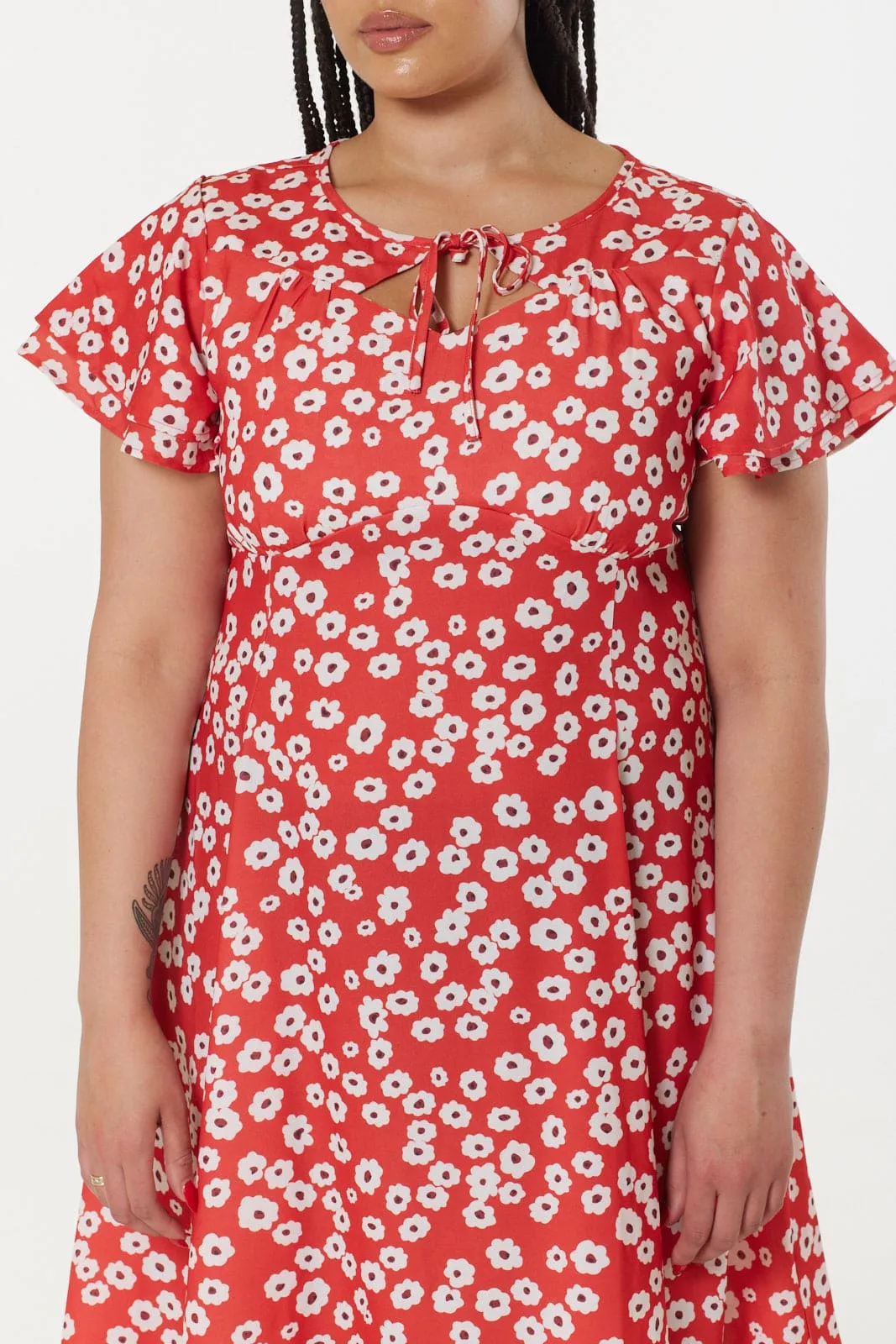 Marlow Red and White Floral Midi Dress