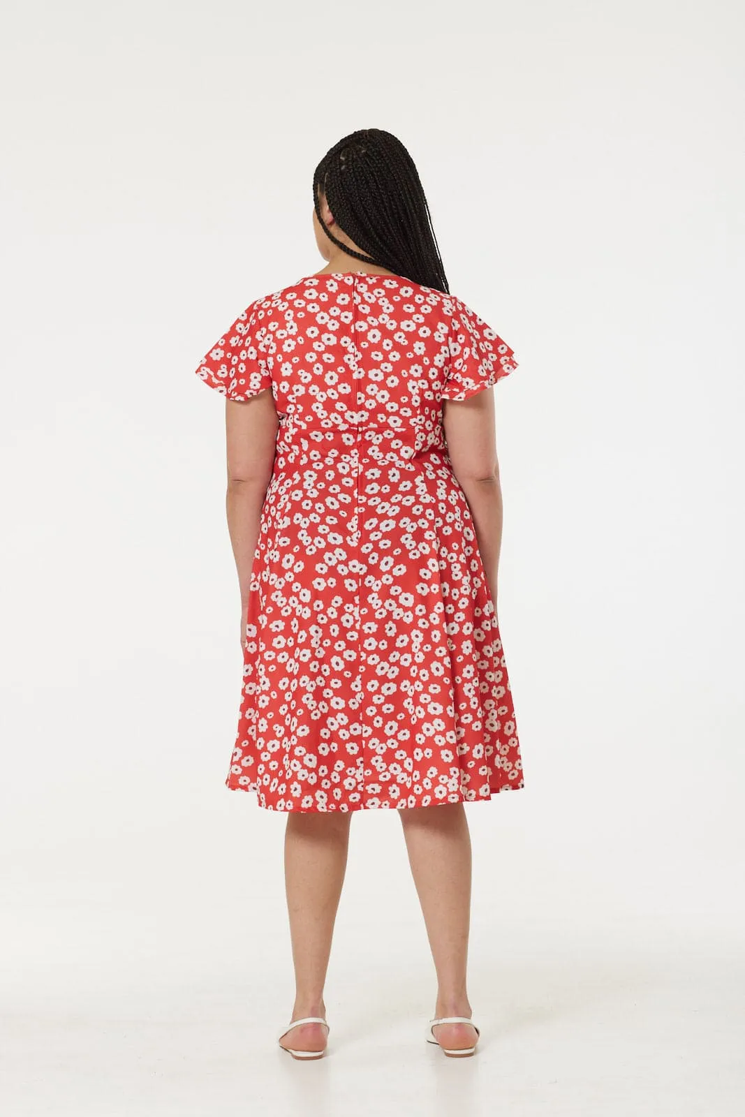 Marlow Red and White Floral Midi Dress