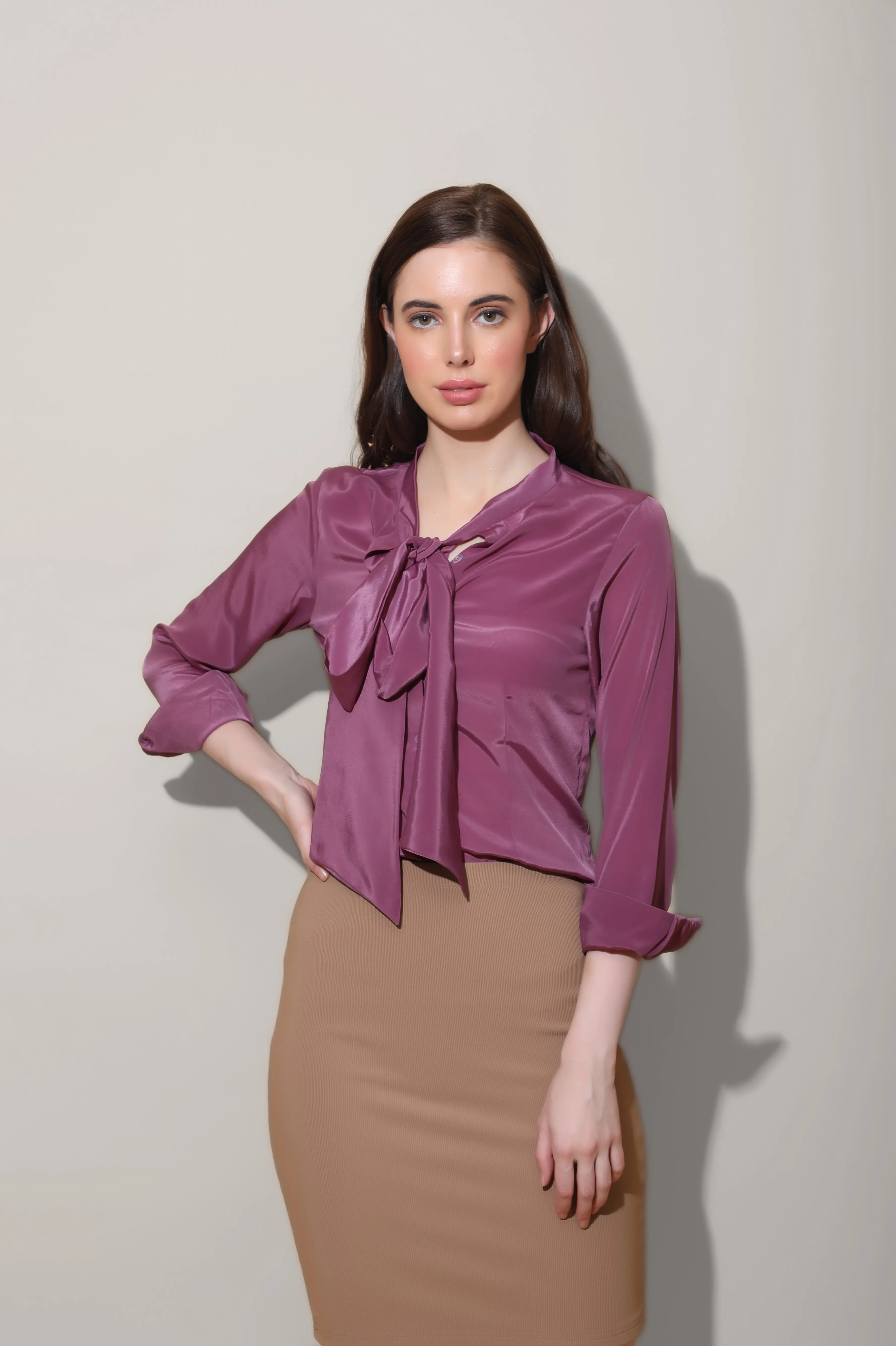 Mauve Neck Tie Shirt