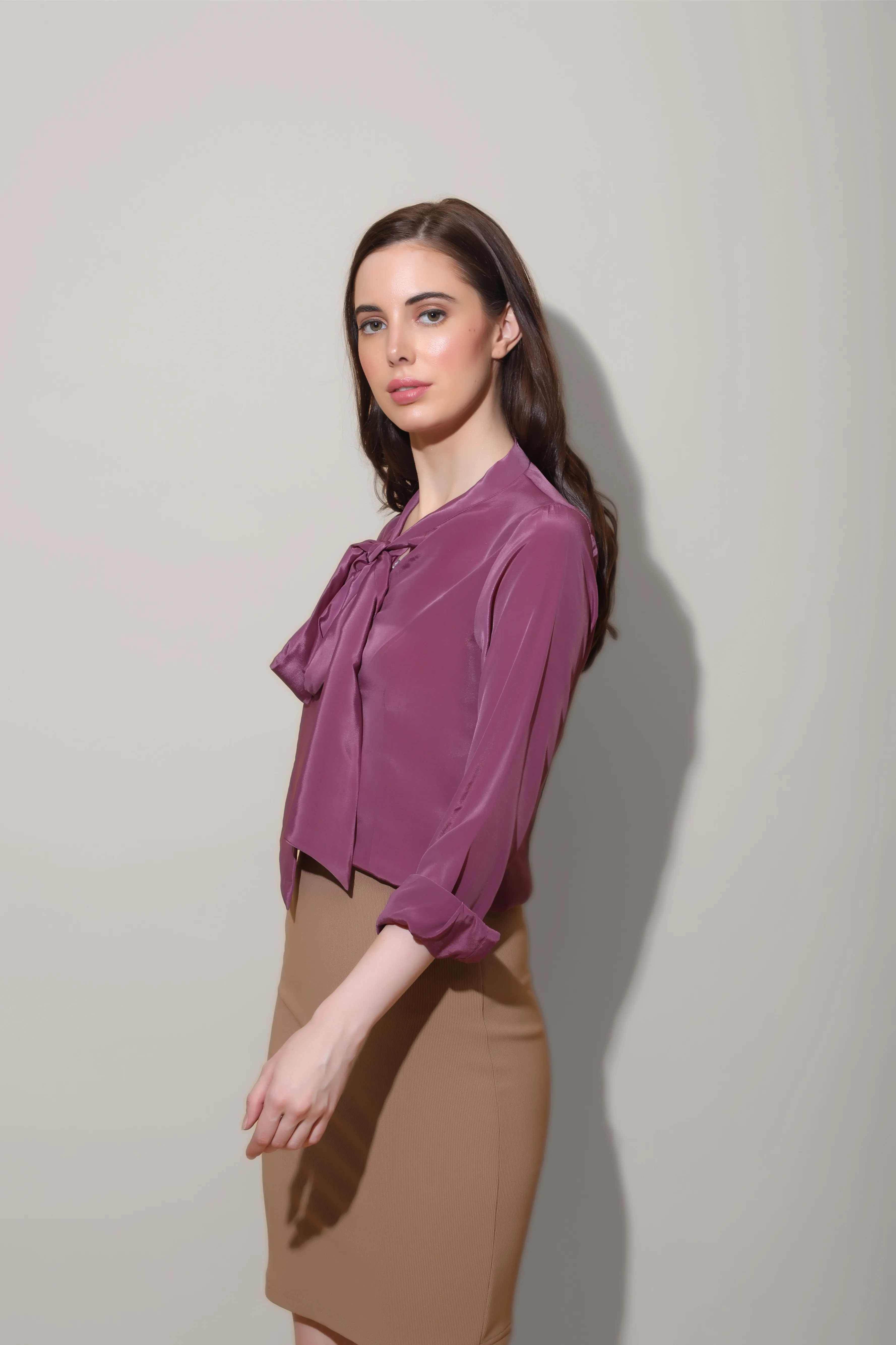 Mauve Neck Tie Shirt