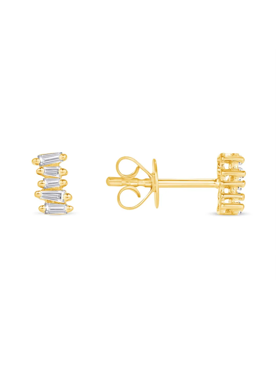 Mini Brilliant Baguette Stud Earrings 14K