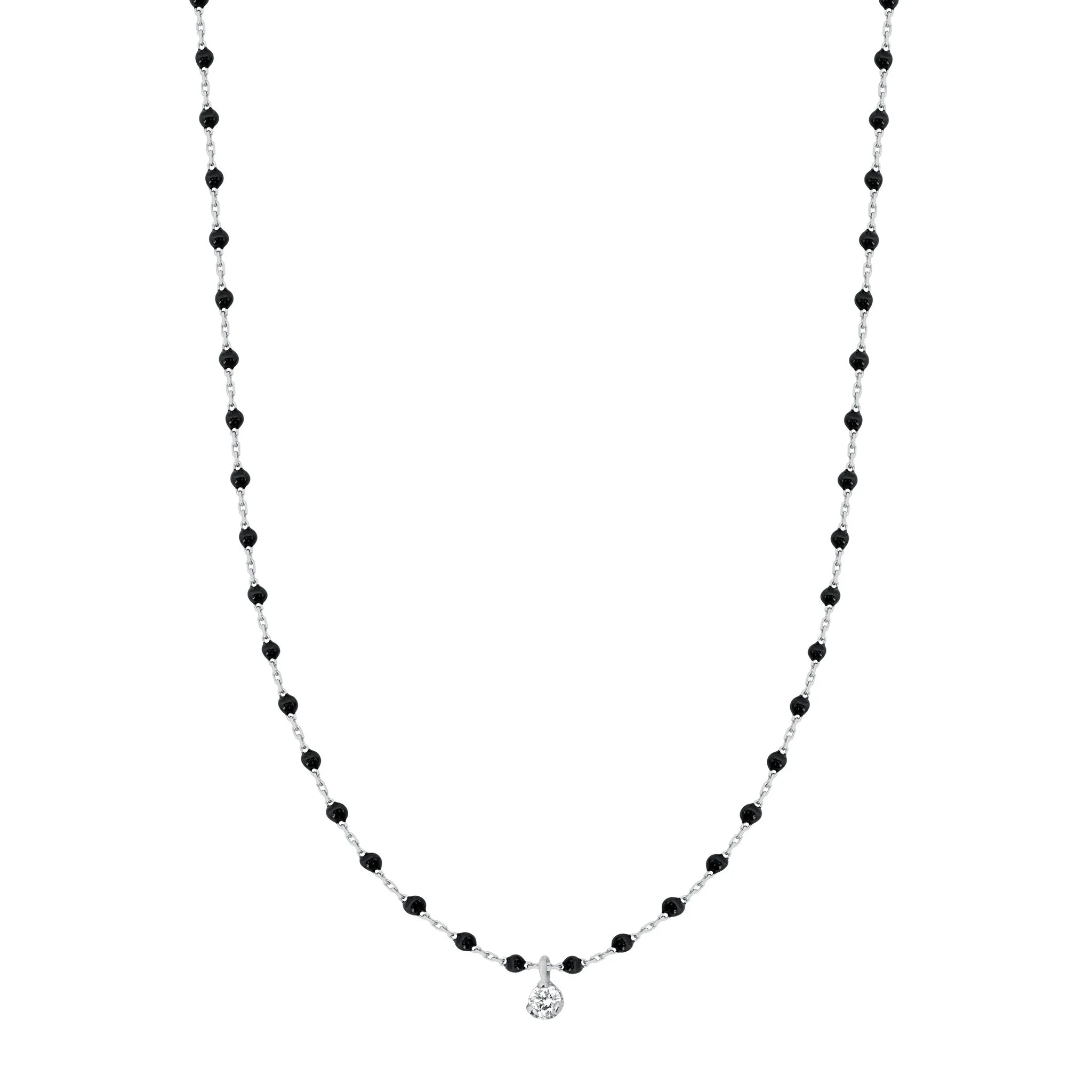 Mini Gigi Black necklace, White Gold 1 Diamond, 15.7"