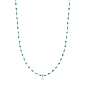 Mini Gigi Emerald necklace, White Gold 1 Diamond, 15.7"