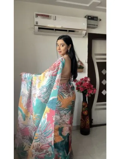 Multi Color 1 Minute Saree Crepe Silk Ready to Wear Sari