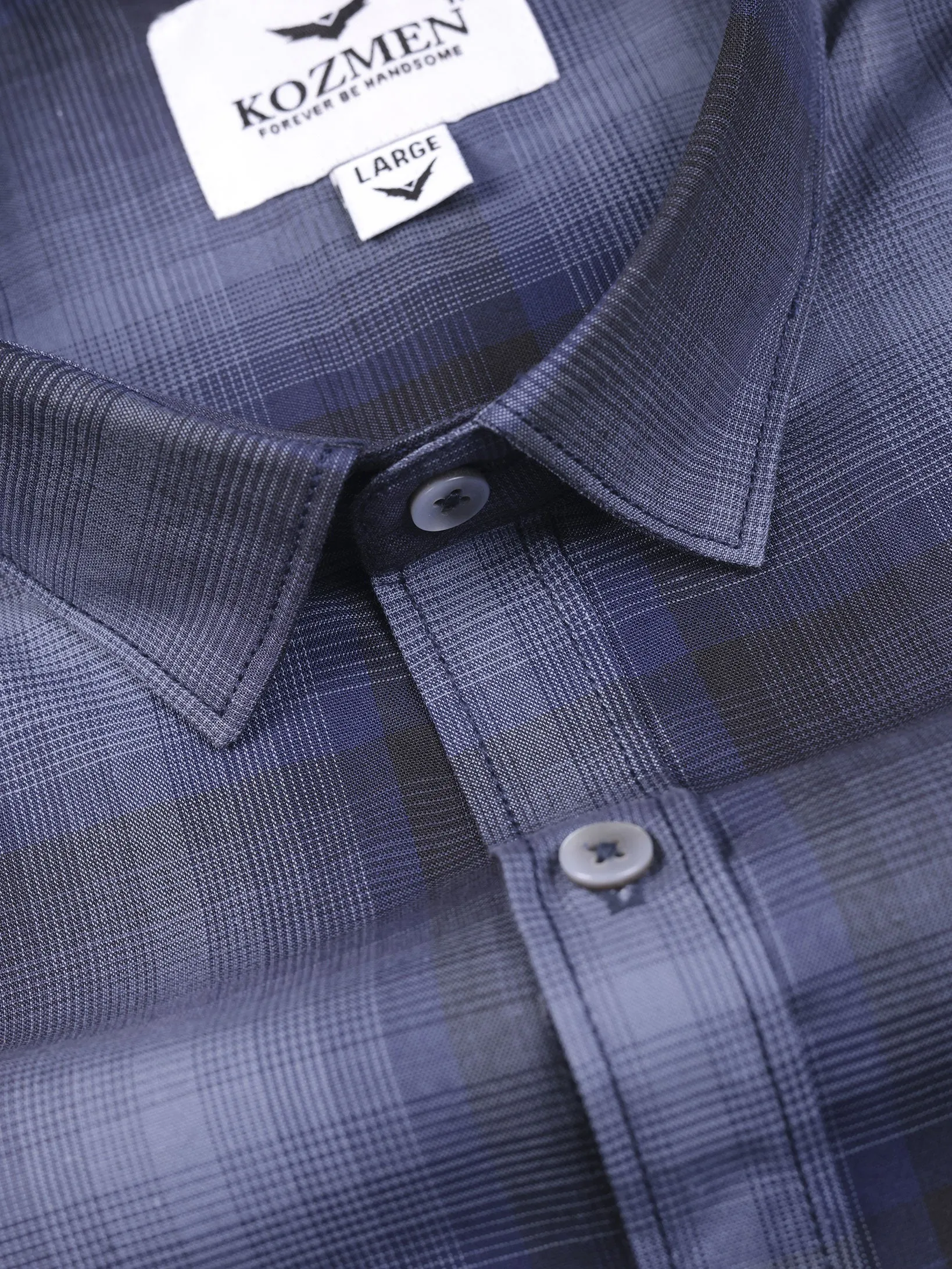 NAVY BLUE CHECKED COTTON CASUAL SHIRT