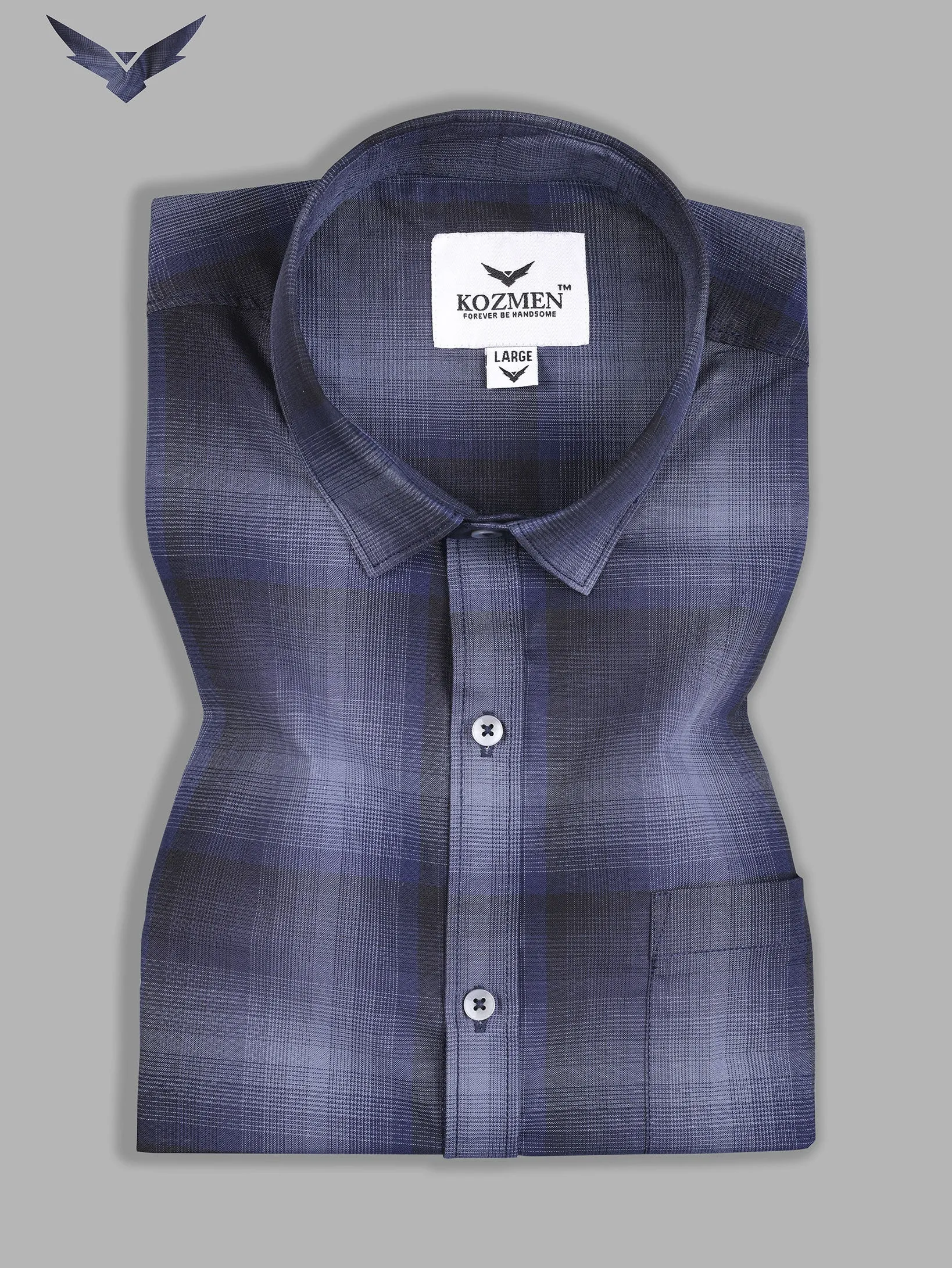 NAVY BLUE CHECKED COTTON CASUAL SHIRT