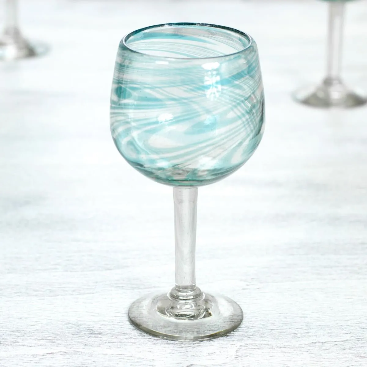 Novica Elegant Aqua Swirl Blown Wine Glasses (Set Of 6)