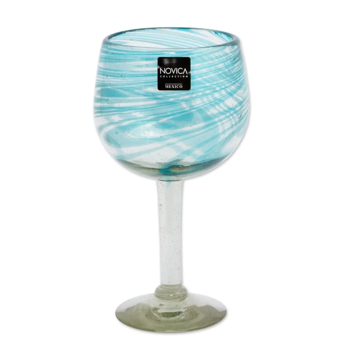 Novica Elegant Aqua Swirl Blown Wine Glasses (Set Of 6)