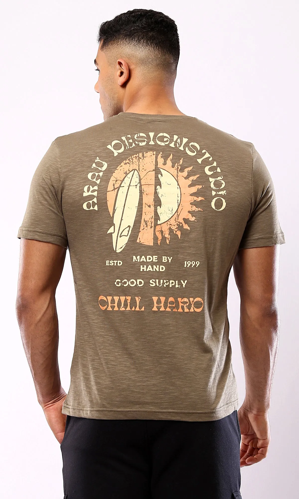 O179362 Heather Dark Khaki Round Neck Summer Tee