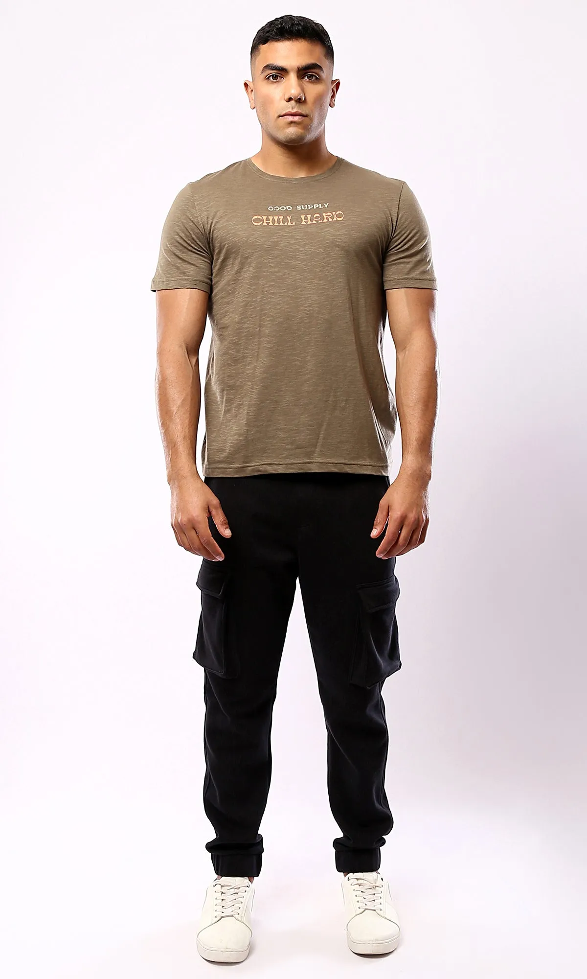 O179362 Heather Dark Khaki Round Neck Summer Tee