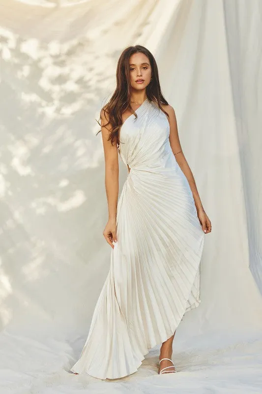 Olympia Asymmetrical Pleated Maxi Dress